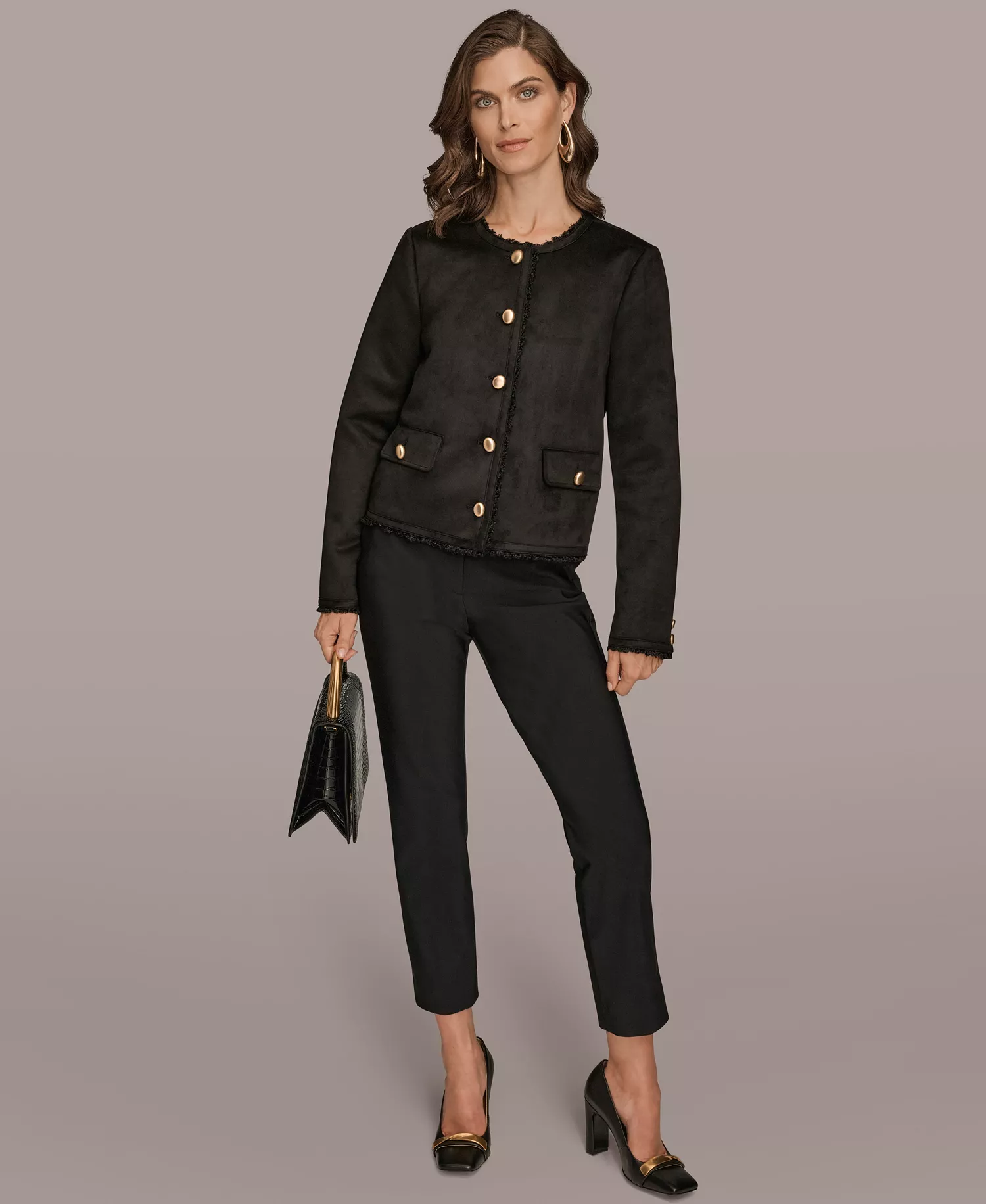 Women's Button Front Boxy Coat - Black - L