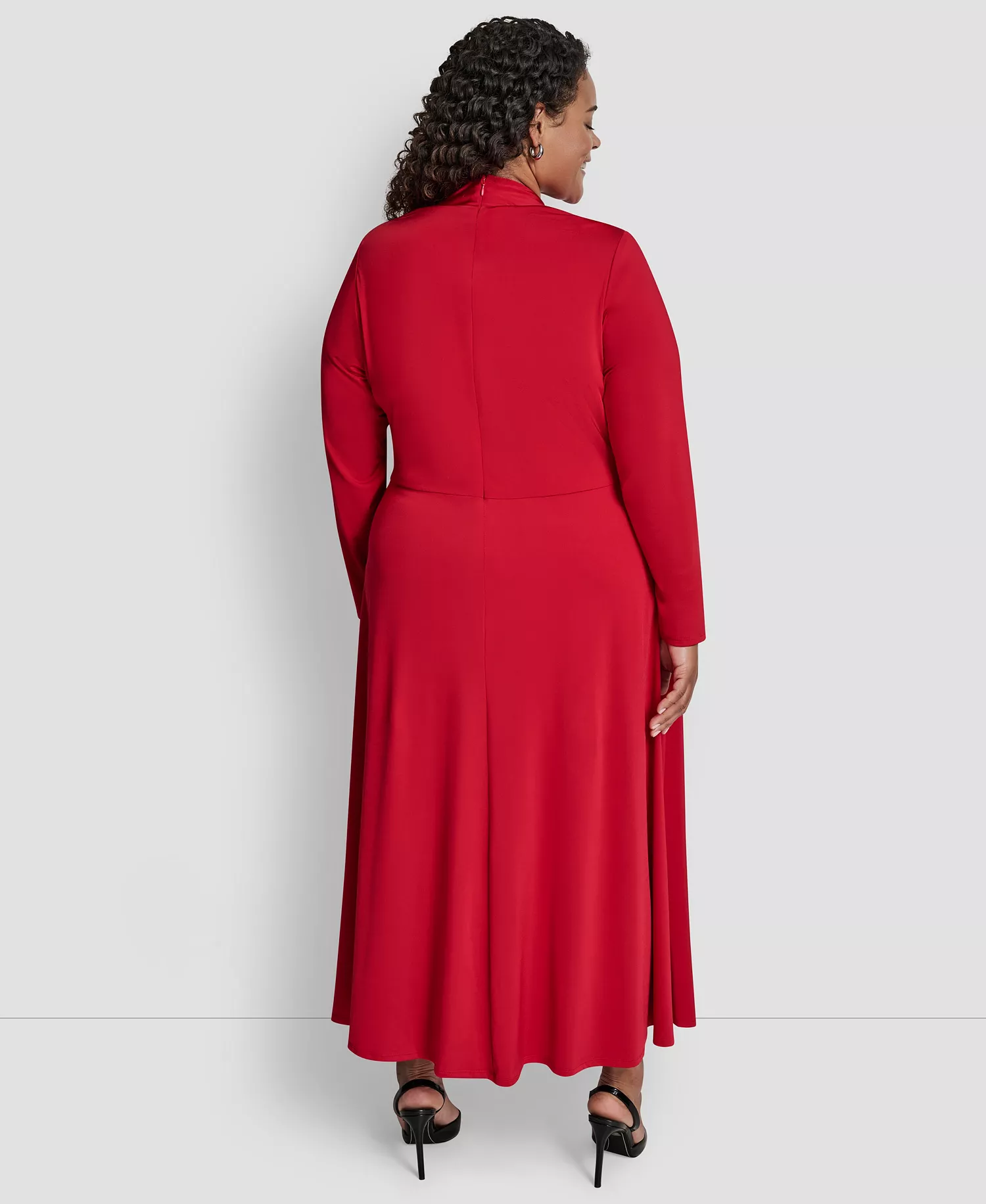 Plus Size Long Sleeve O-Ring Maxi Dress - Red - 14W