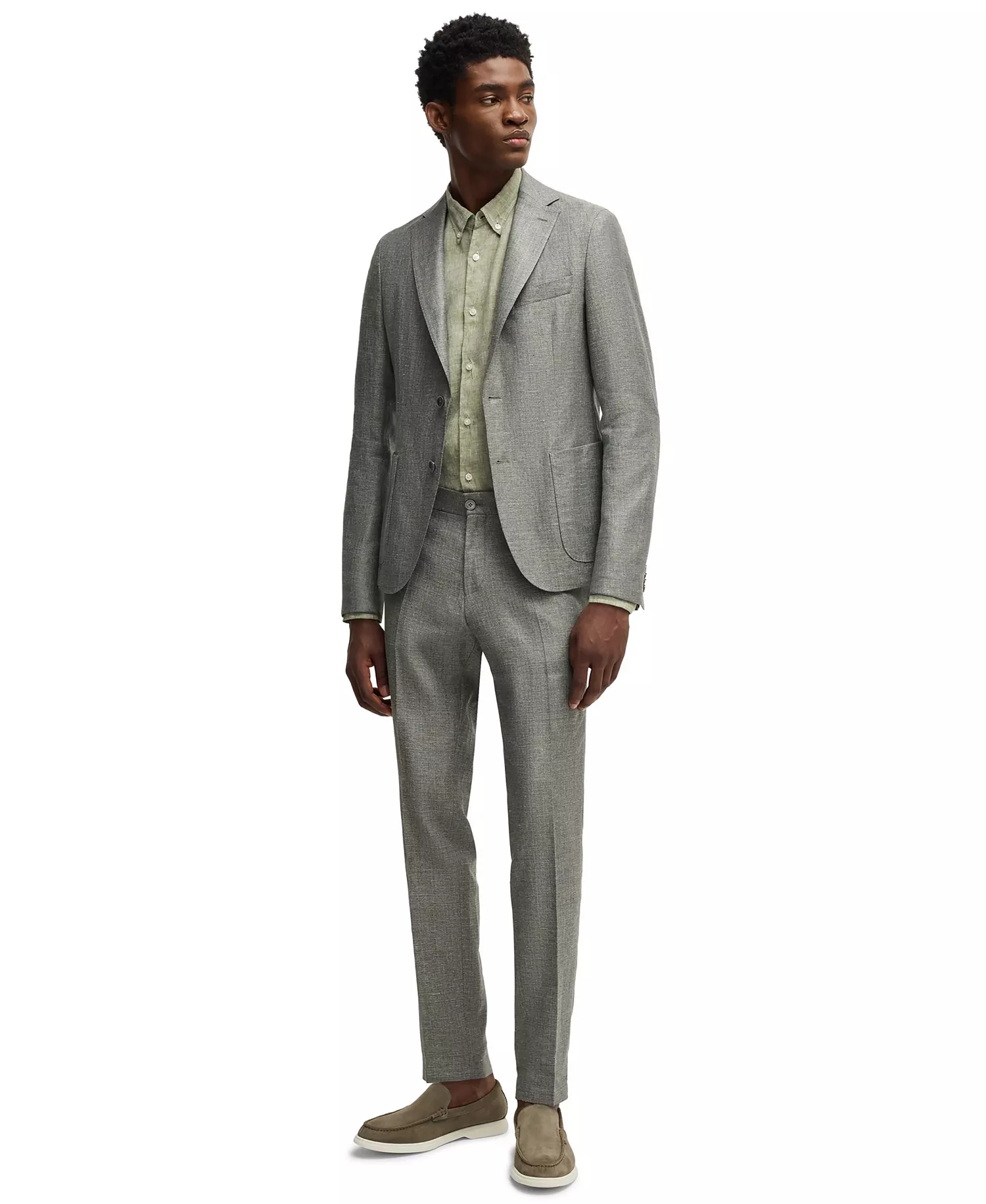 Men's Micro-Patterned Stretch Formal Trousers - Open Green - 32R