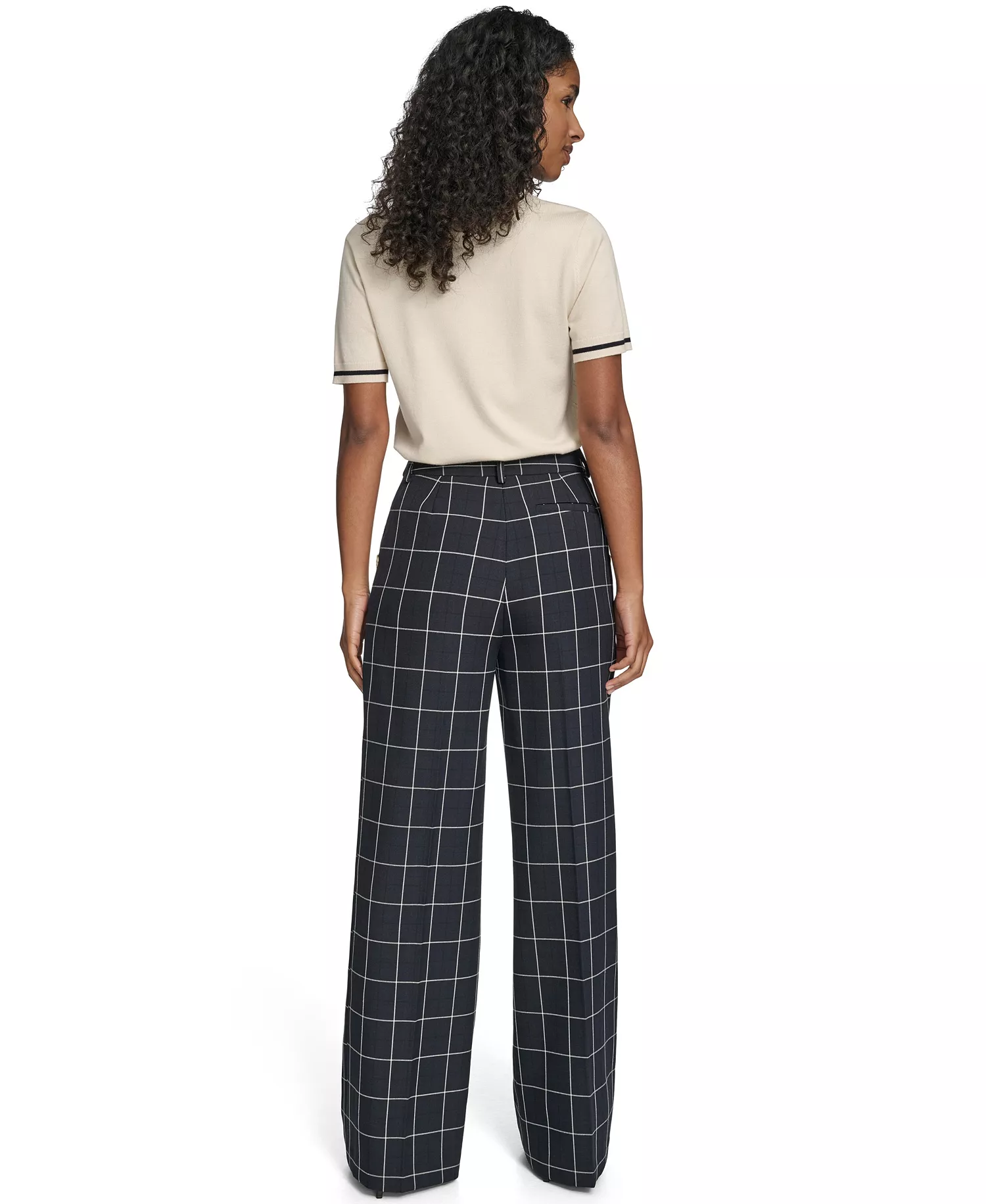 Women's High Rise Windowpane Sailor Pants - Navy/ Ivory - 0