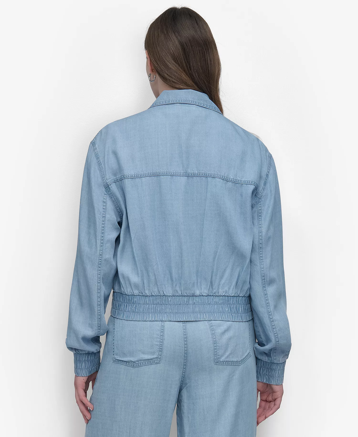 Women's Chambray Zip-Front Bomber Jacket - Lt Chambray - L