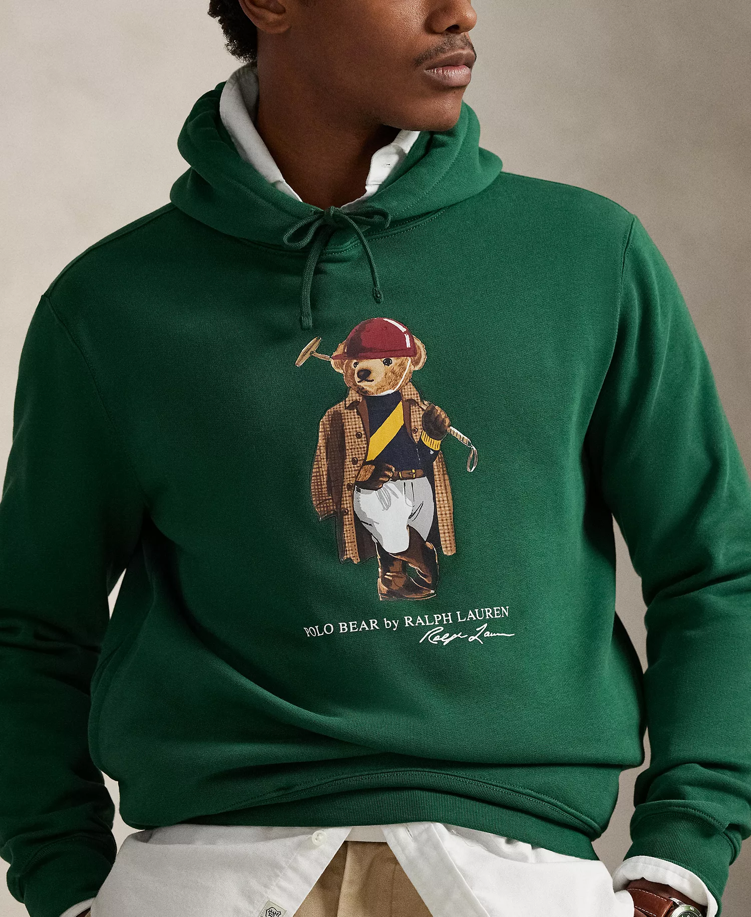 Men's Bear Print Fleece Hoodie - New Forest/Society Bear - 2XL