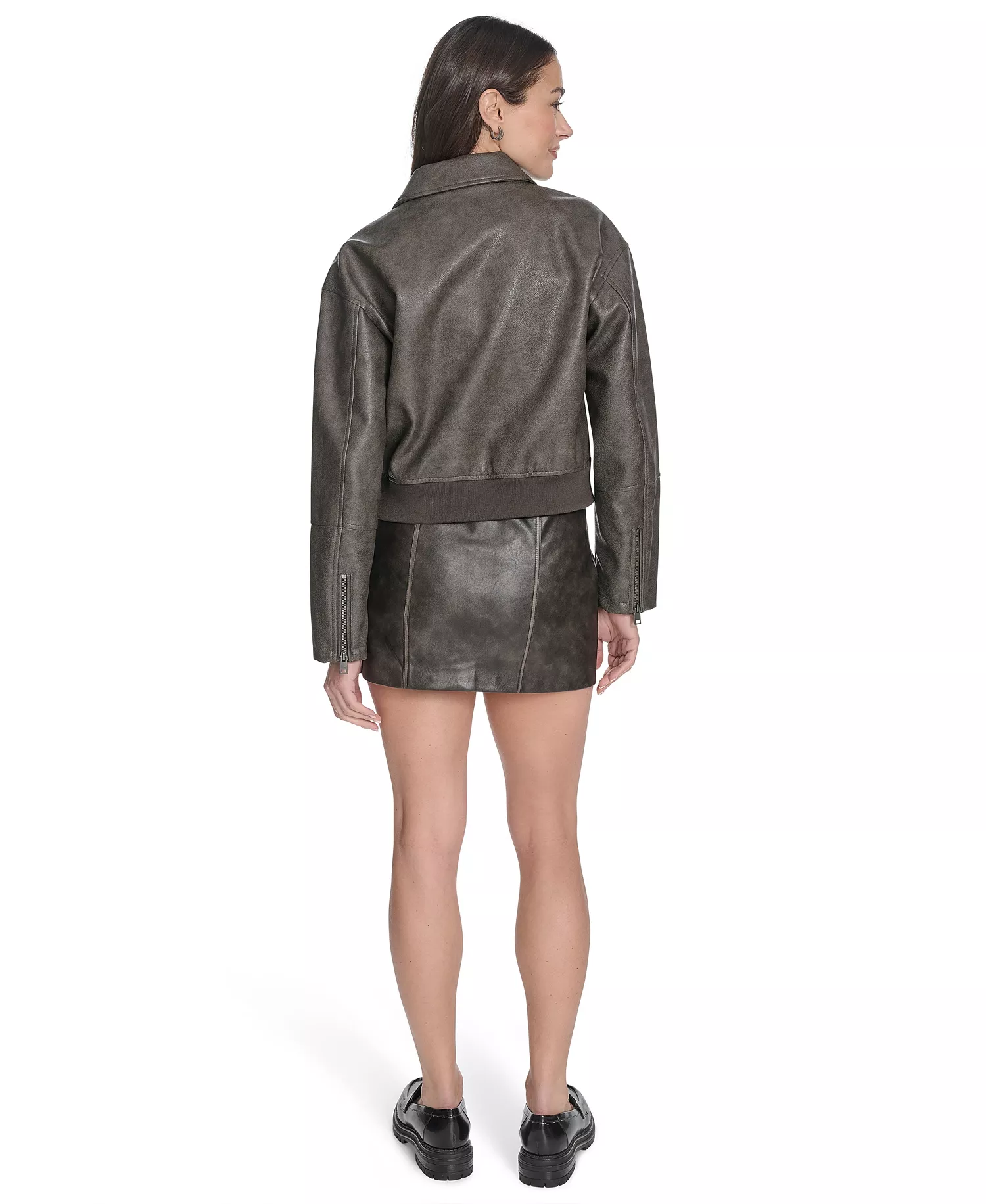 Women's Faux Leather Lightweight Bomber Jacket - Ash - L