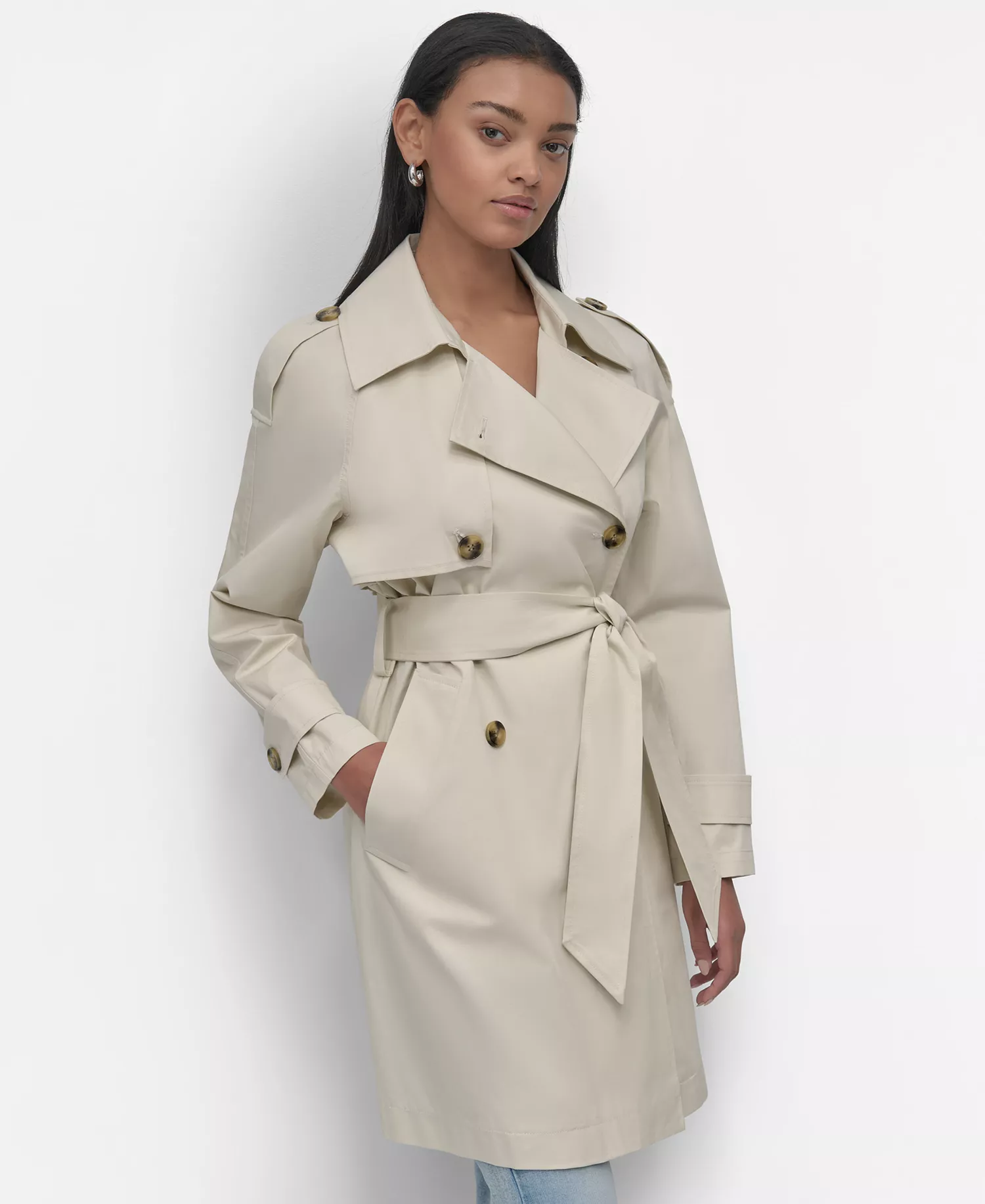 Women's Raglan Sleeve Double Breasted Trench Coat - Light City Khaki - L