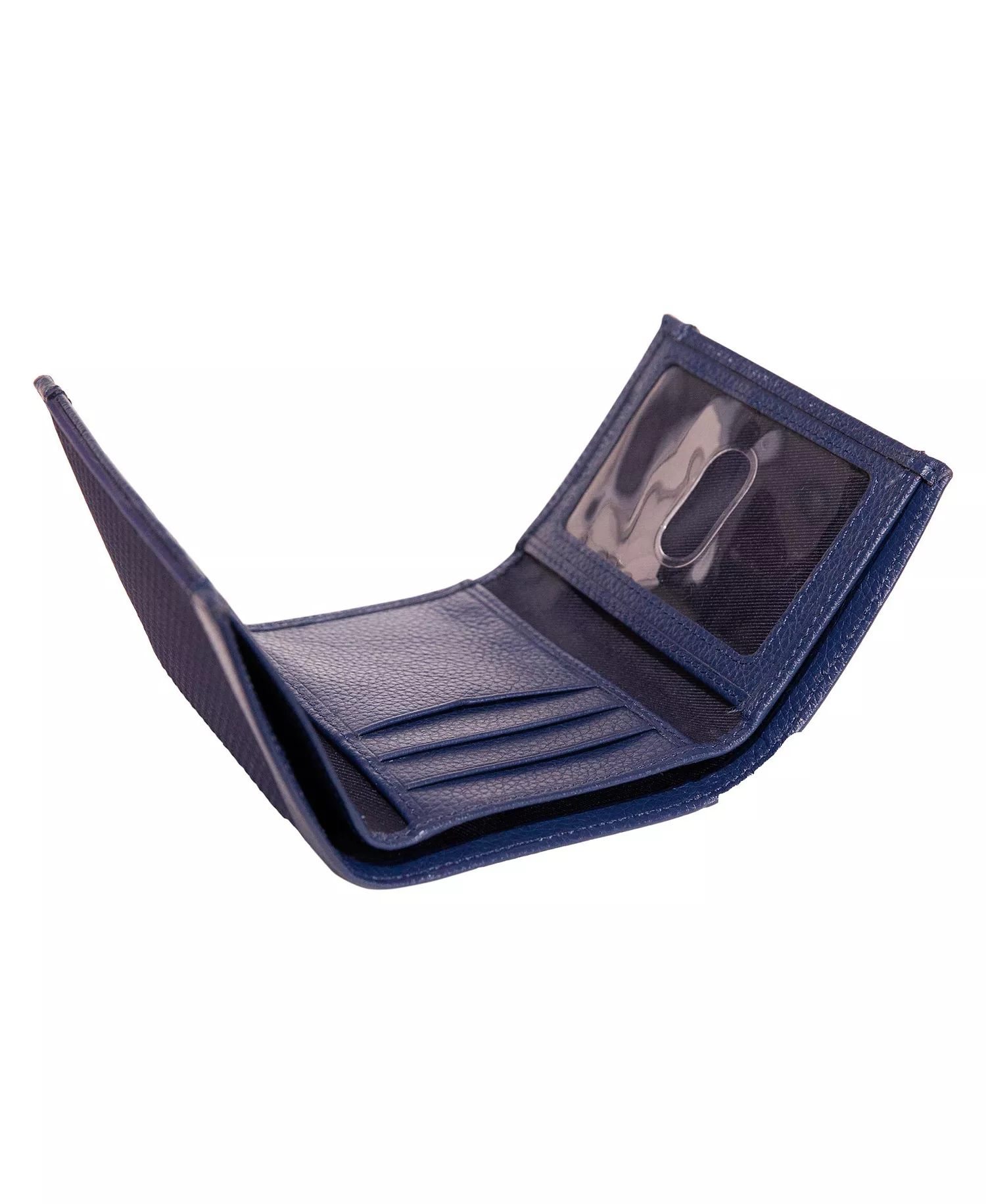 Men's Logo Rubber Leather Trifold Wallet - Navy - ONE SIZE