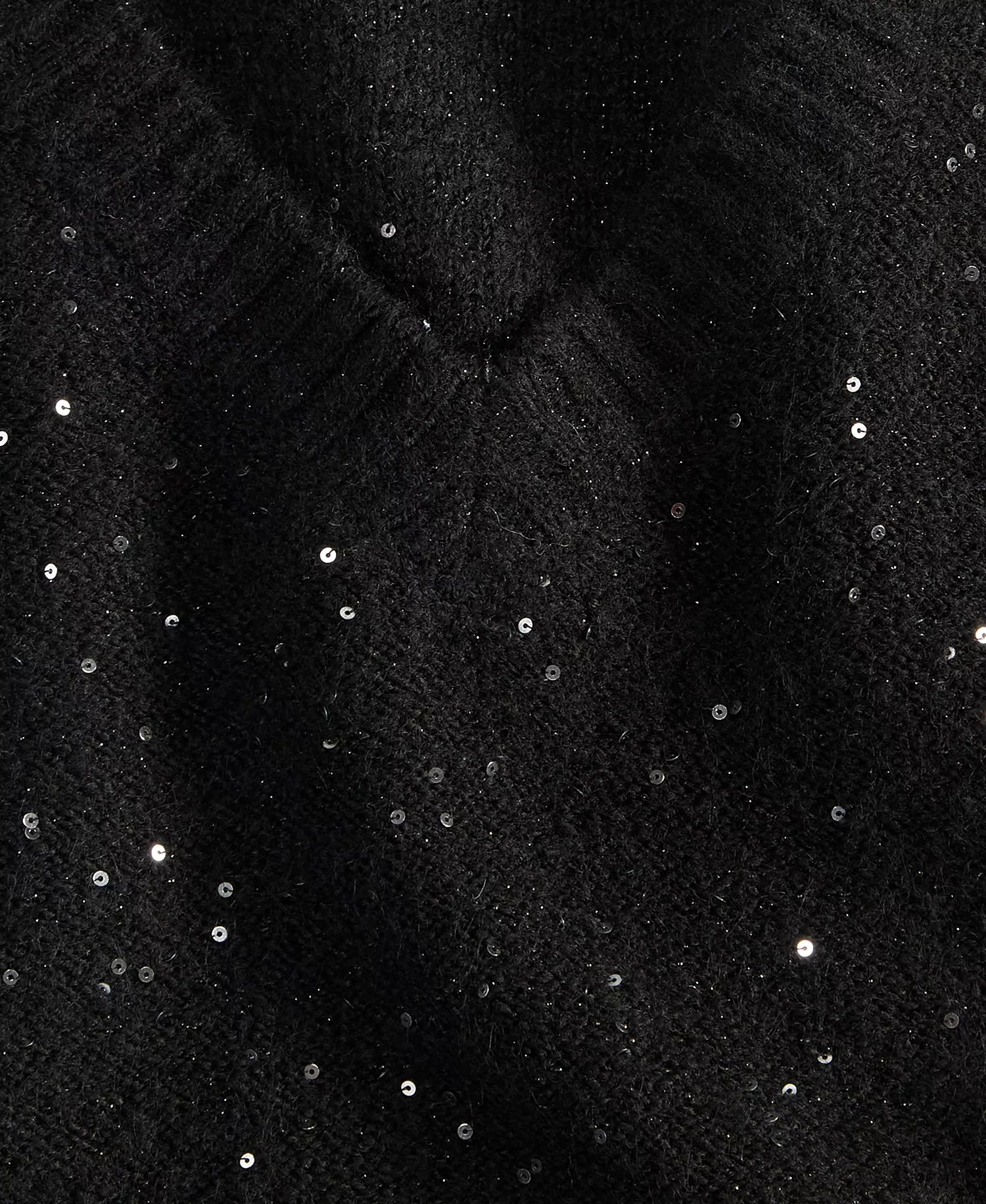 Petite Roving Sequin V-Neck Sweater, Macy's Exclusive  - Deep Black - P/XL