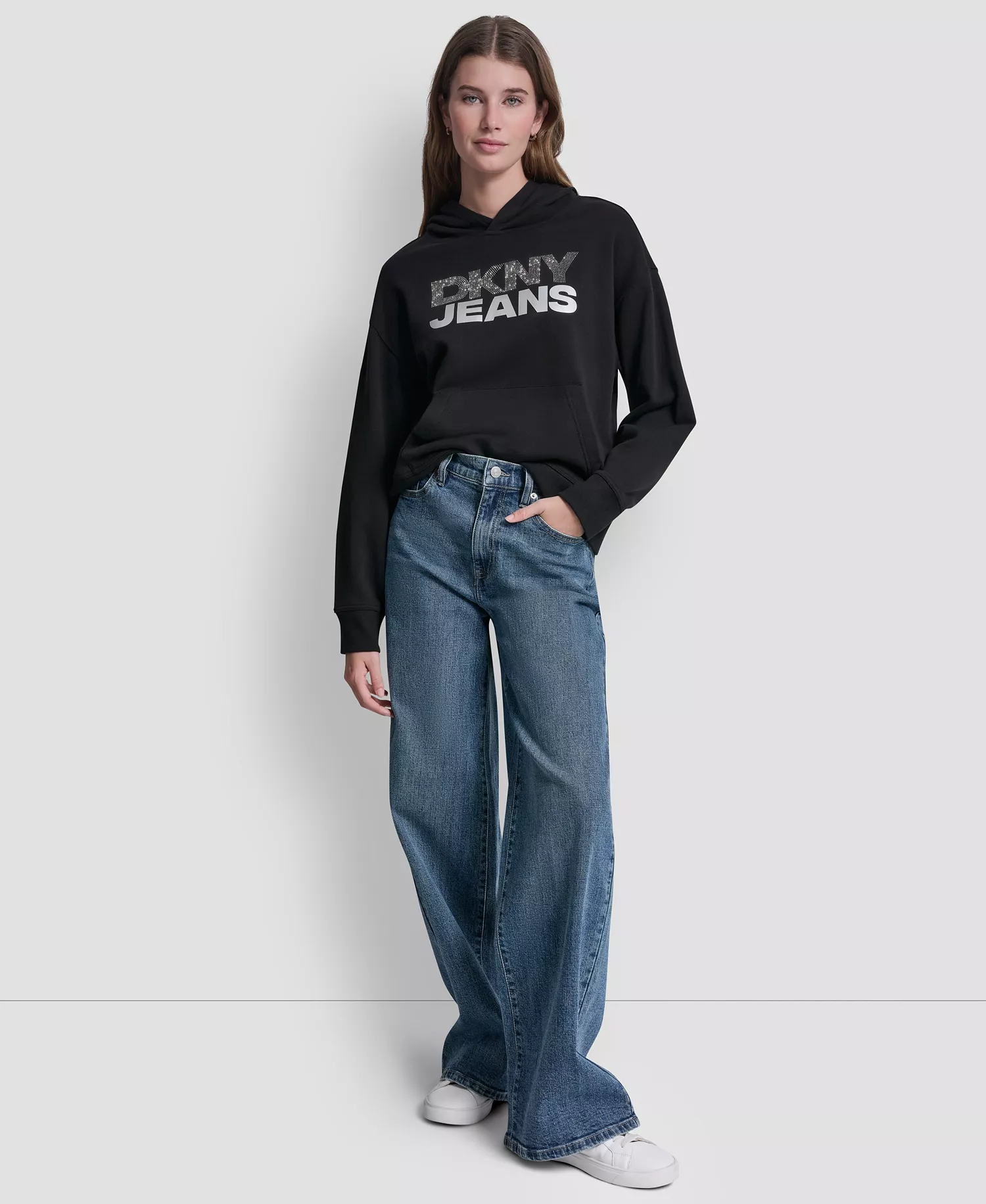 Women's Stacked Rhinestone Foil Logo Hoodie - Bk/silv Silver - L