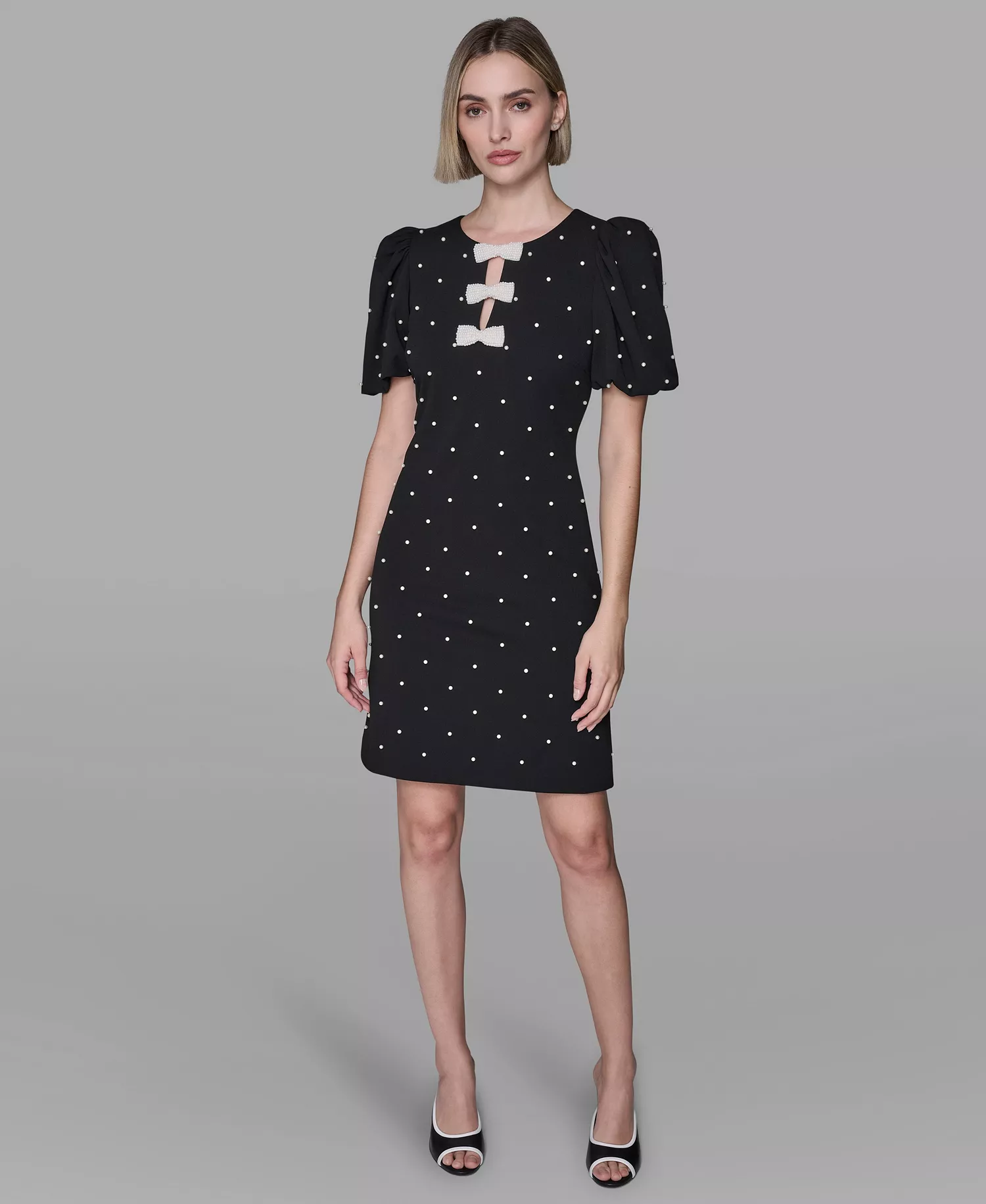 Women's Scuba Crepe Sheath Dress with Bow Details - Black - 0