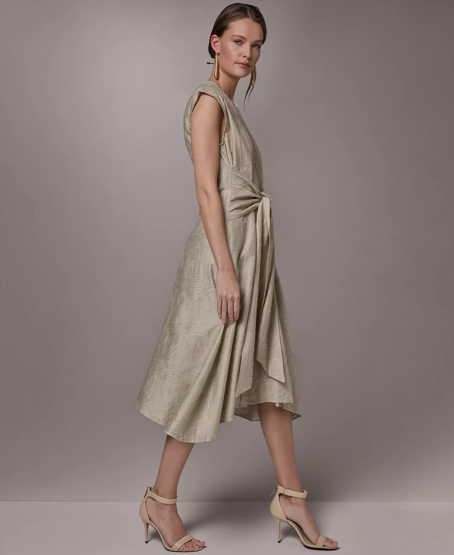 Women's Embroidered Belted Dress - Tuscan Grey - L