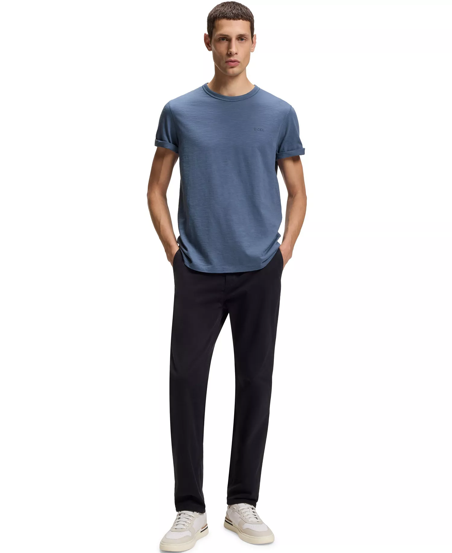 Men's Slub-Cotton Logo Detail T-Shirt - Open Blue - 2XL