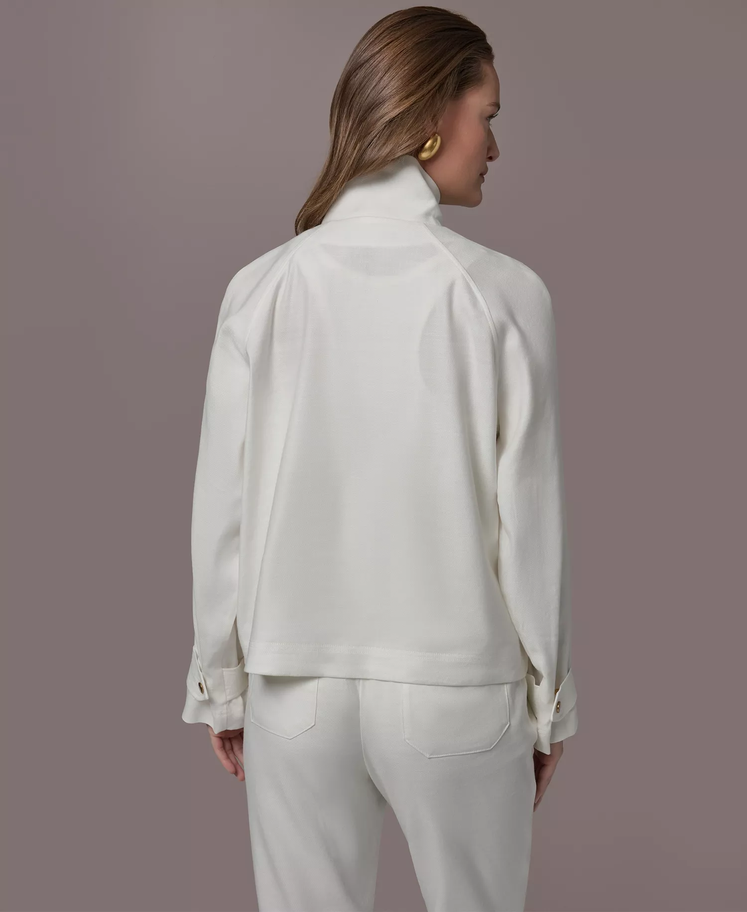 Women's Zipper Patch Pocket Jacket - Cream - L