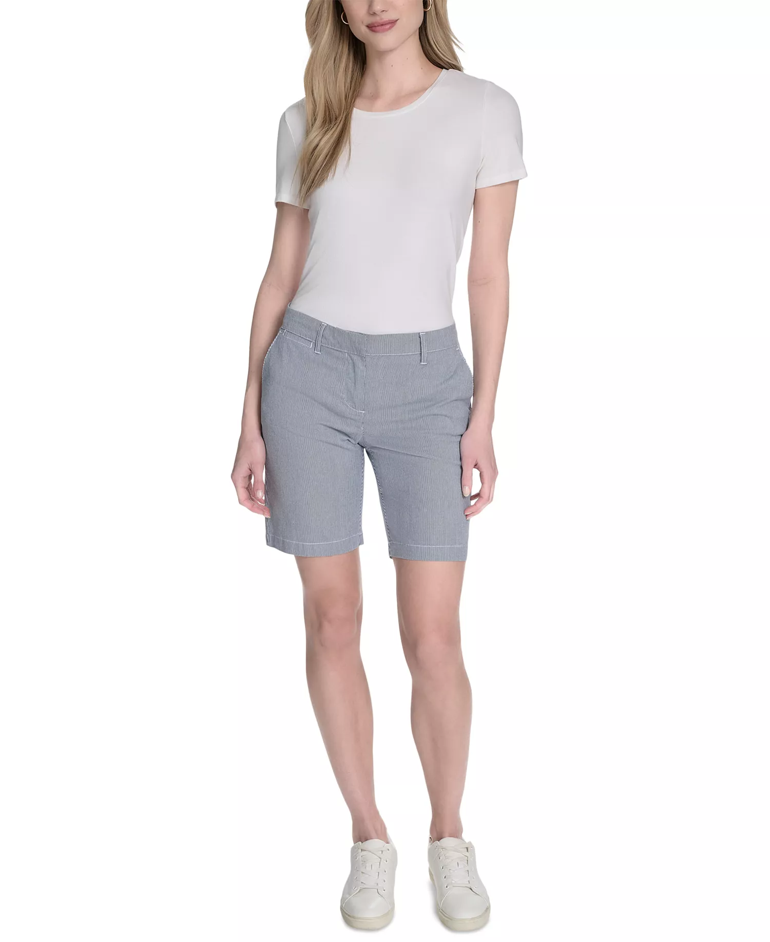 Women's Striped Riviera Mid-Rise Shorts - Blue/white - 10