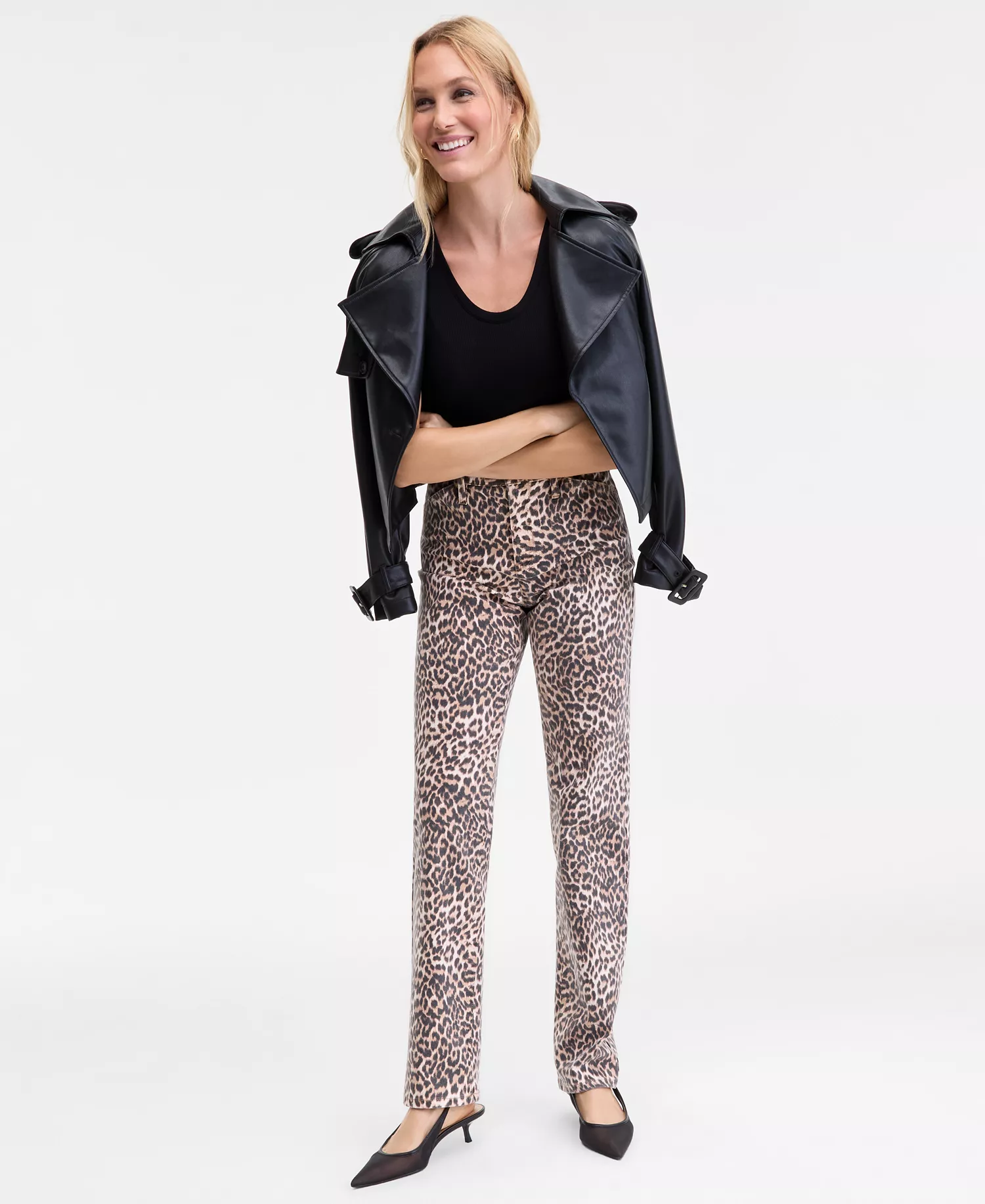 Women's Leopard-Print Straight-Leg Jeans, Macy's Exclusive - Leopard Wash - 10