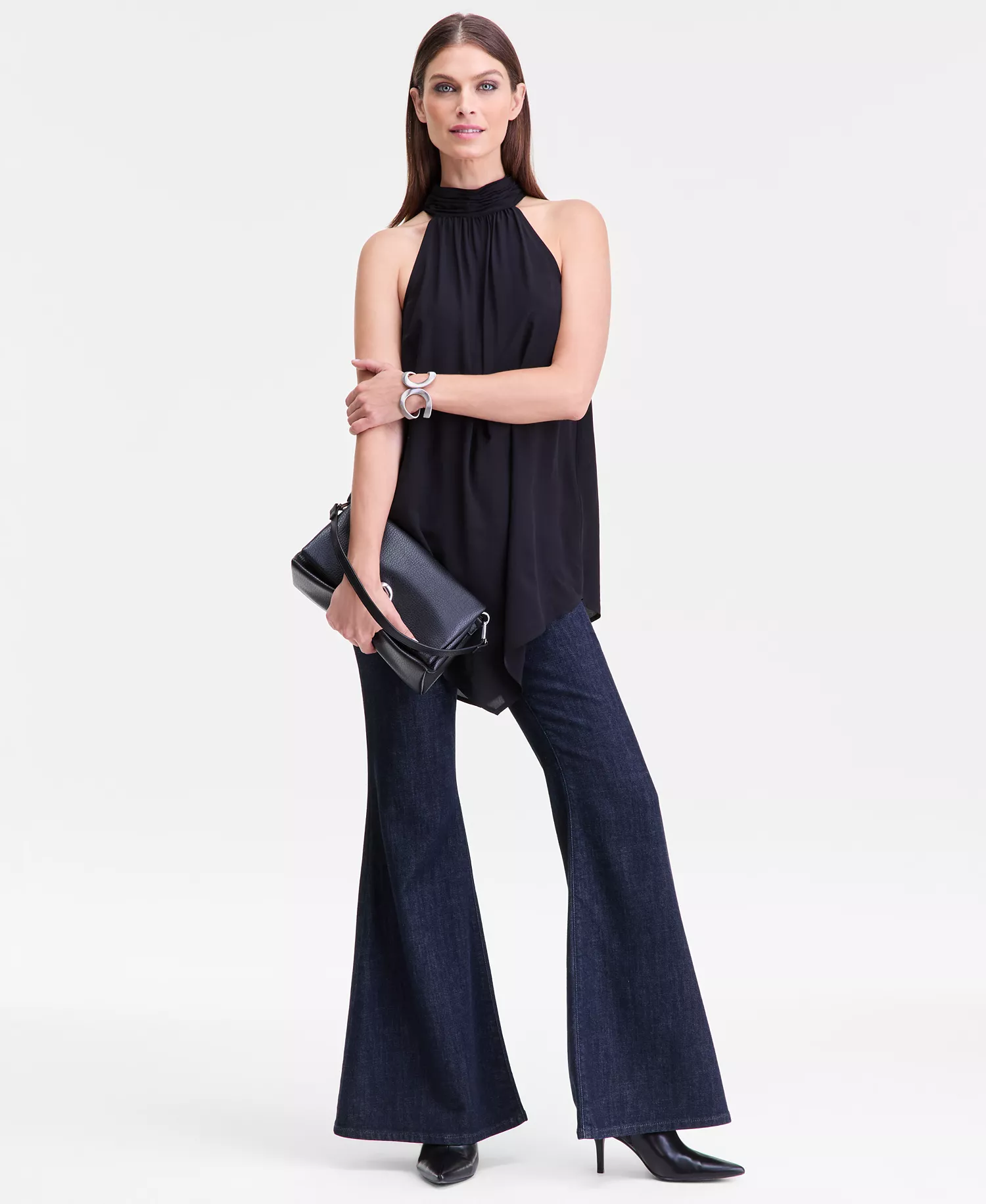 Women's Point Hem Chiffon Halter Top, Macy's Exclusive - Deep Black - L