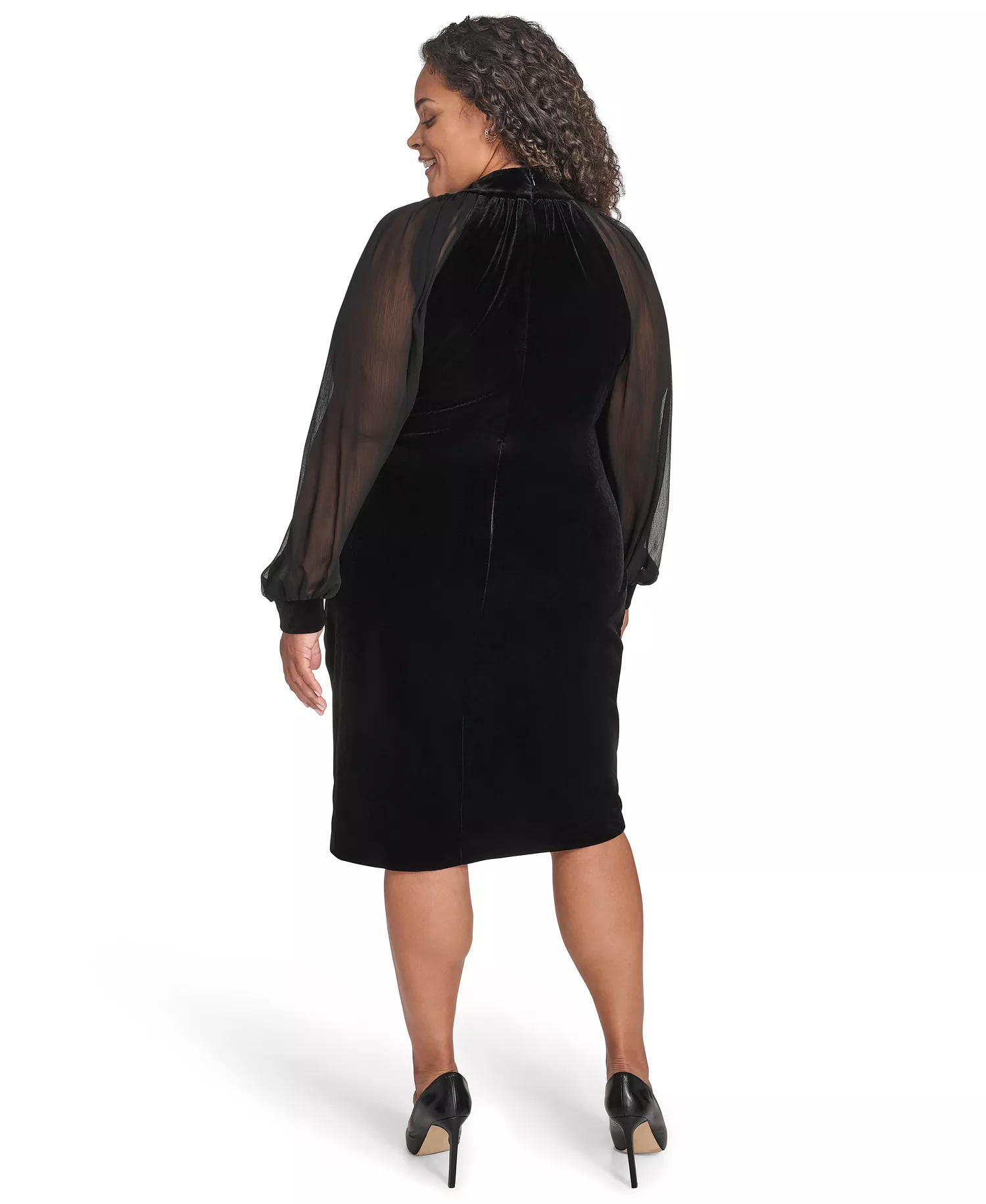 Plus Size Mock Neck Long Dress - Black - 18W