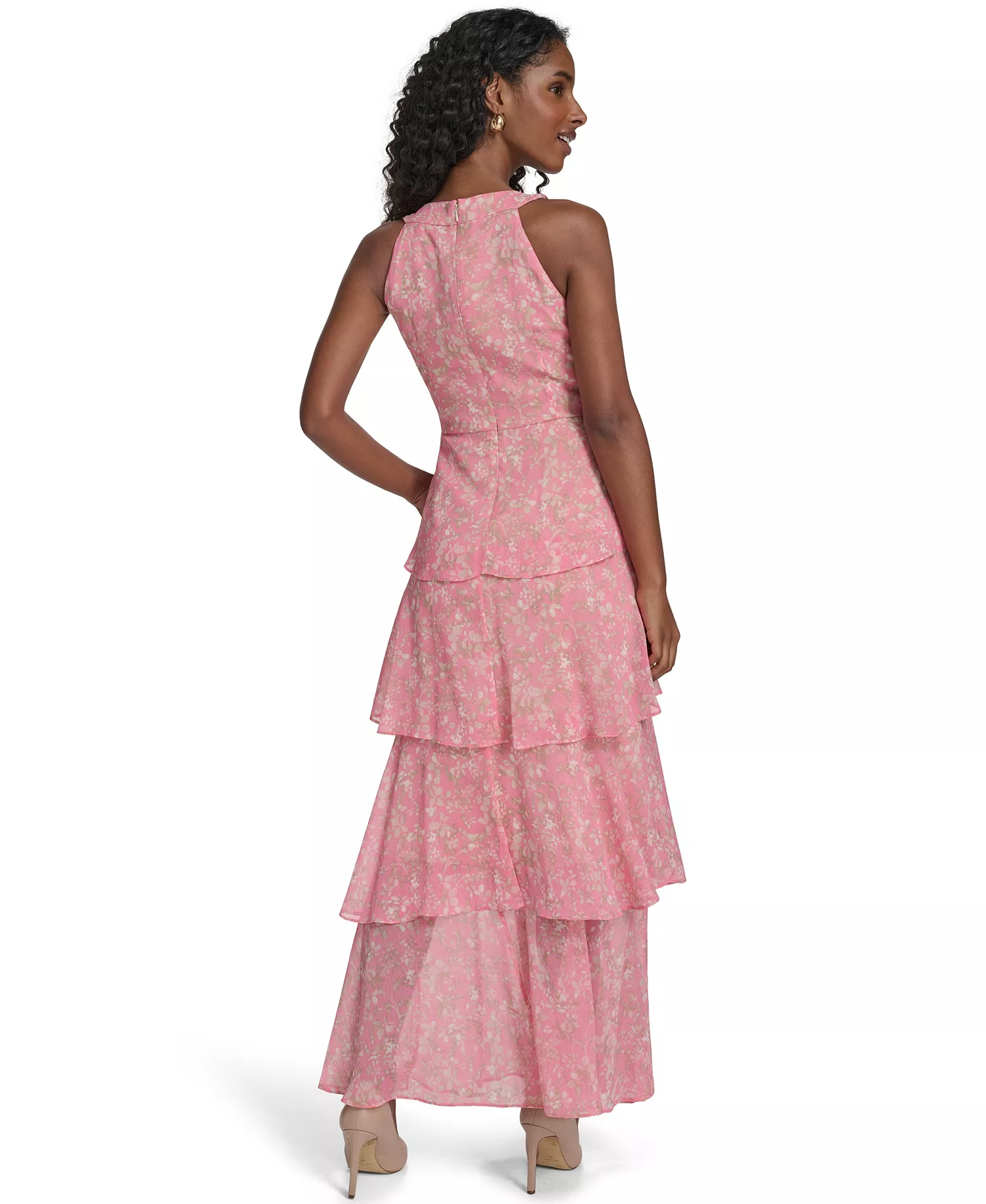 Women's Sleeveless Halter Neck Tiered Maxi Dress - Peony Multi - 10