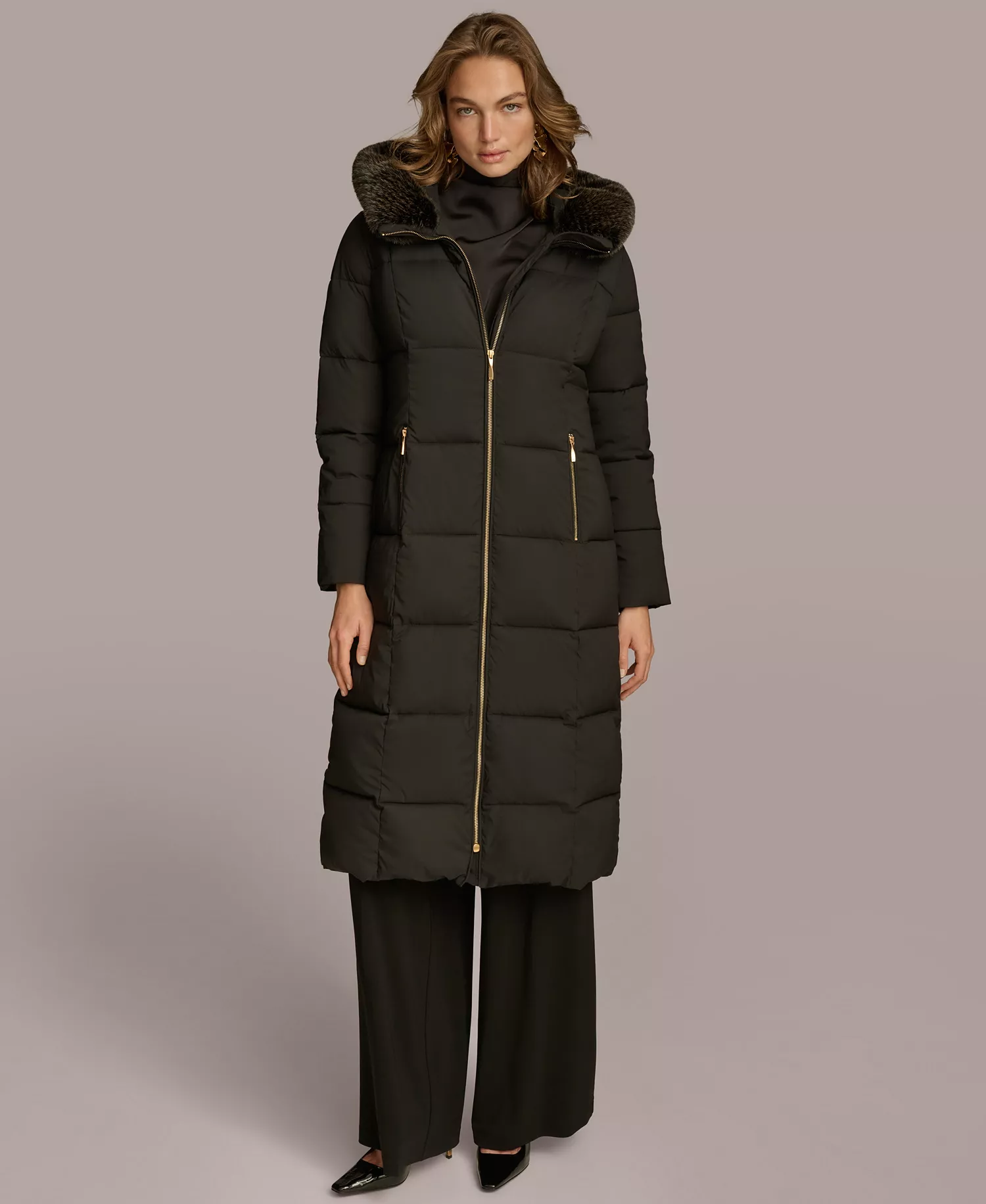 Women's Puffer Coat - Black - M