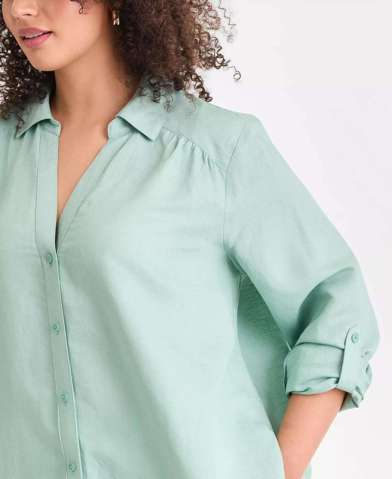 Plus Size Linen-Blend Tunic, Exclusively at Macy's - Faded Moss Green - 0X