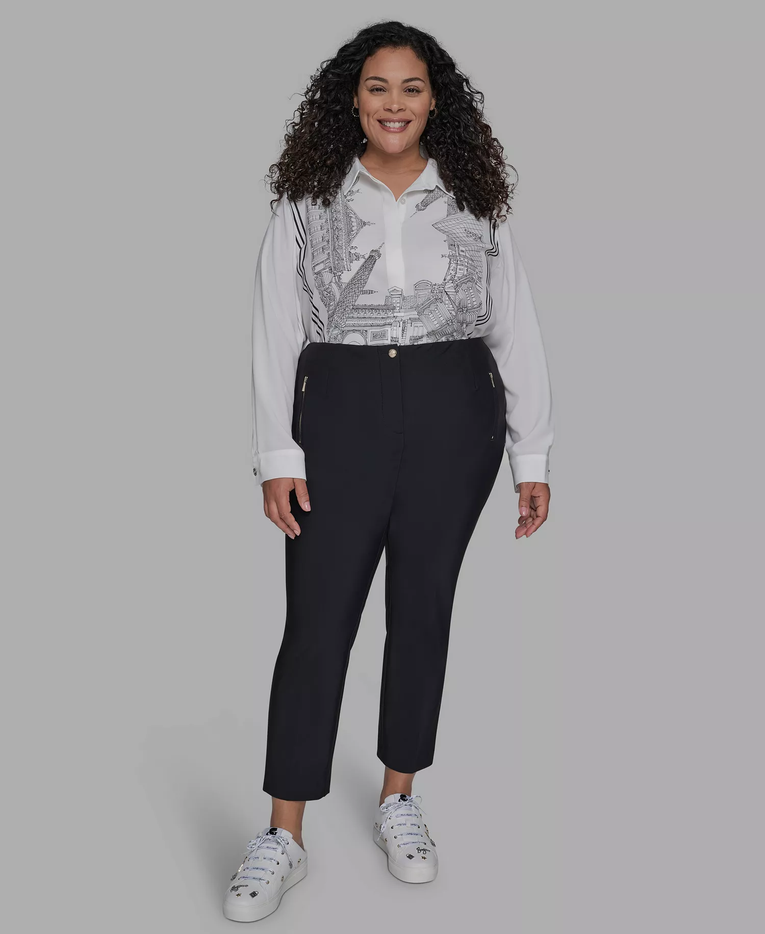 Plus Size Zip-Pocket Slim Pants - Black - 14W