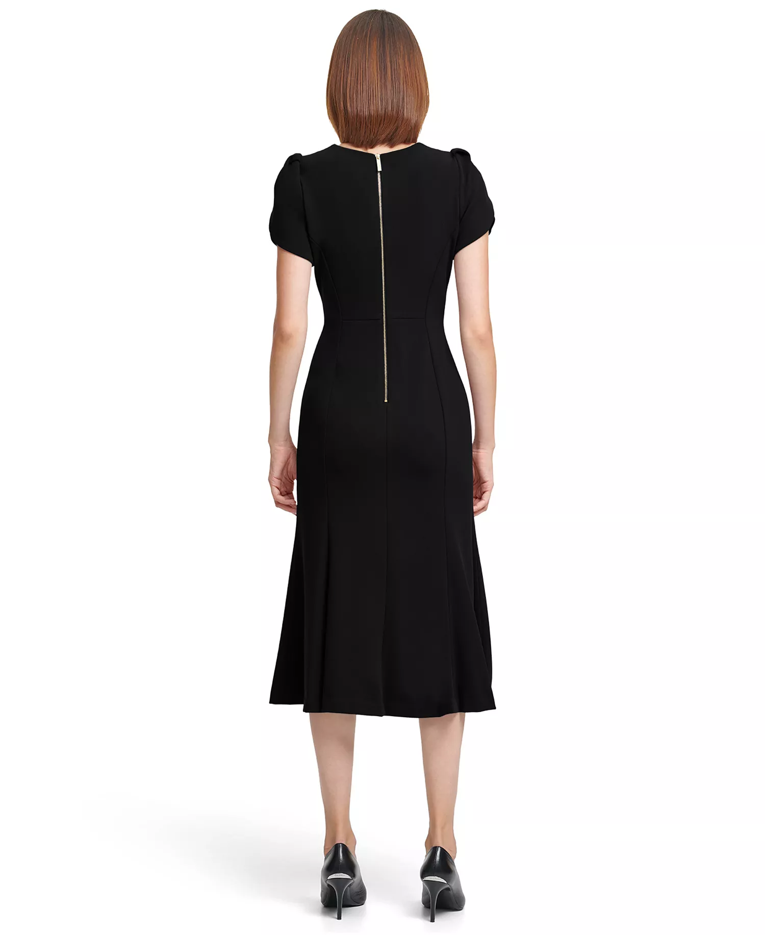 Women's Crew Neck Short-Sleeve Midi Dress - Black - 10