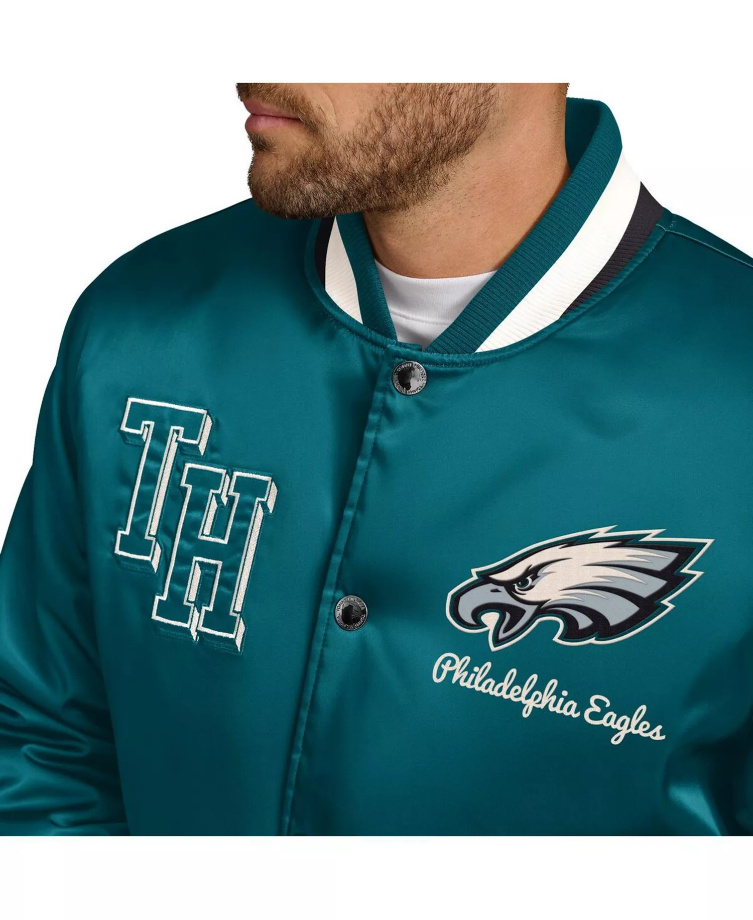 Men's Midnight Green Philadelphia Eagles Dante Full-Snap Satin Jacket - Green, Black - L