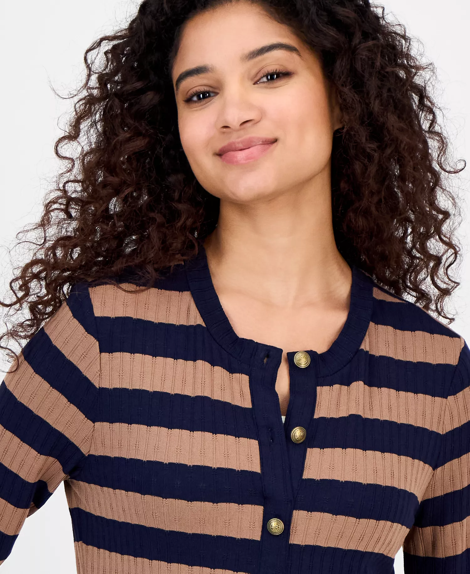 Nautica Women’s Striped Faux Knit Cardigan  - Barley Multi - S