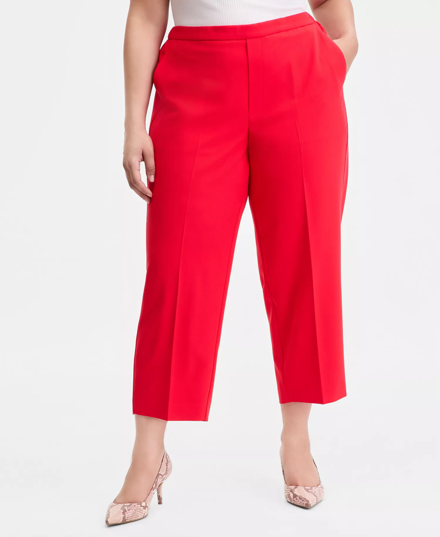 Plus Size High Rise Pull-On Cropped Pants, Macy's Exclusive  - Cherry Flame - 0X