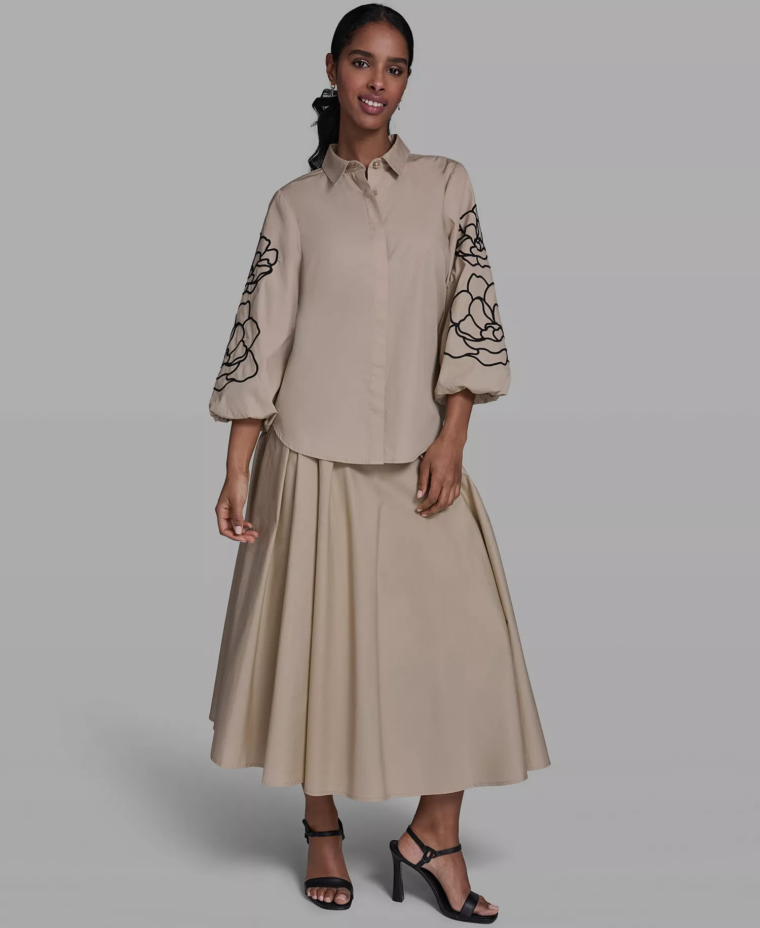 Women's Floral Detailed Collared Blouse - French Beige - L