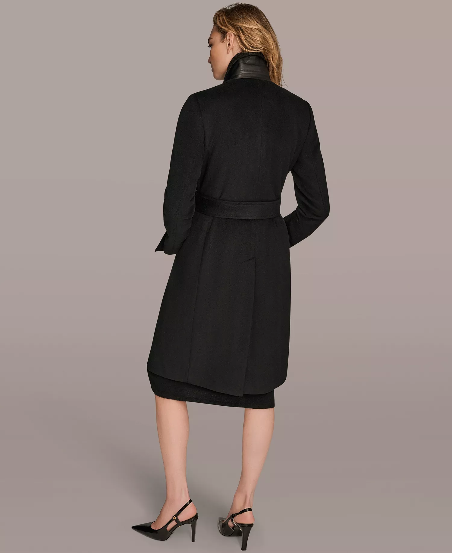Women's Notch Collared Belted Coat - Black - L