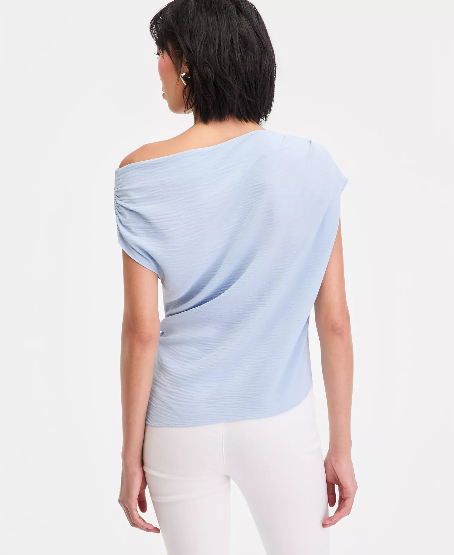 Women's Short Sleeve Asymmetric Blouse, Macy's Exclusive - Bliss Blue - L