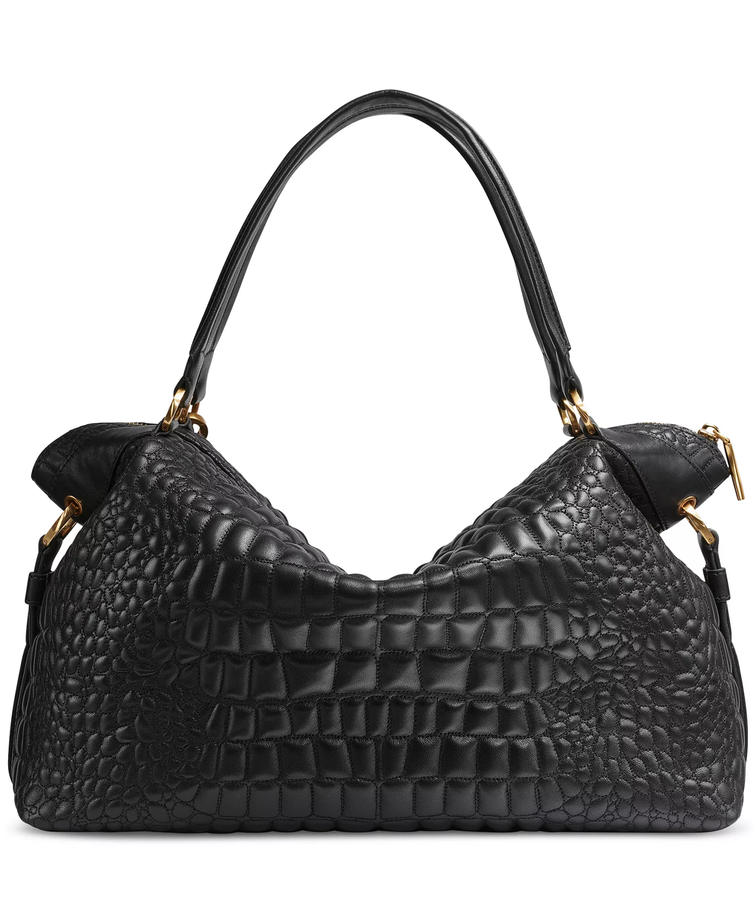 Glenwood Quilted Croc Top Handle Satchel with Tassel Detail - Black/gold - NO SIZE