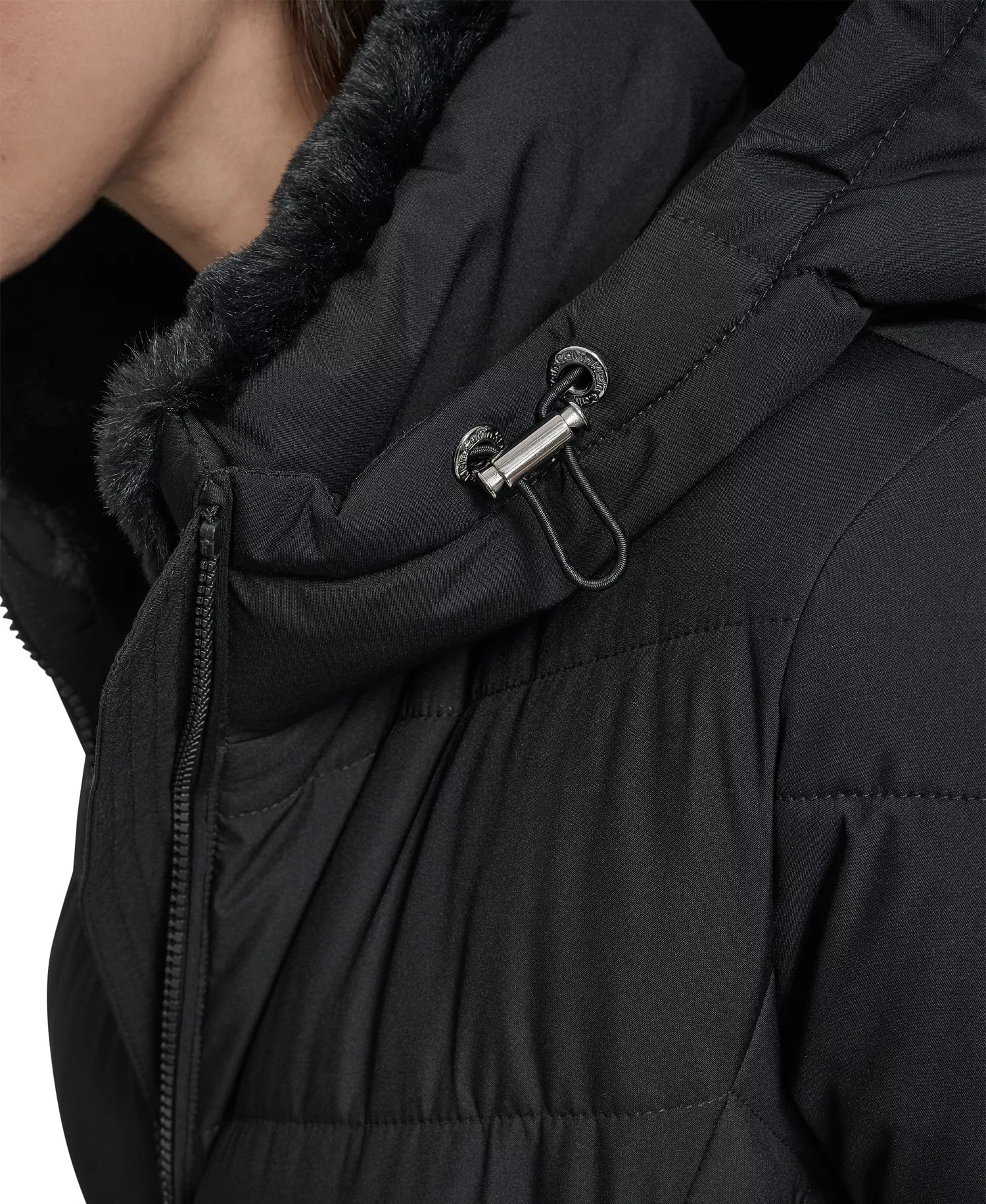 Women's Collar Hooded Puffer Coat - Black - L