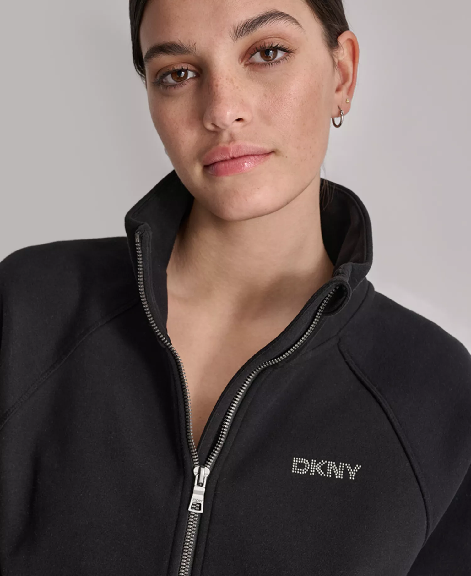 DKNY Women's Studded-Logo Half-Zip Sweatshirt - Black - L