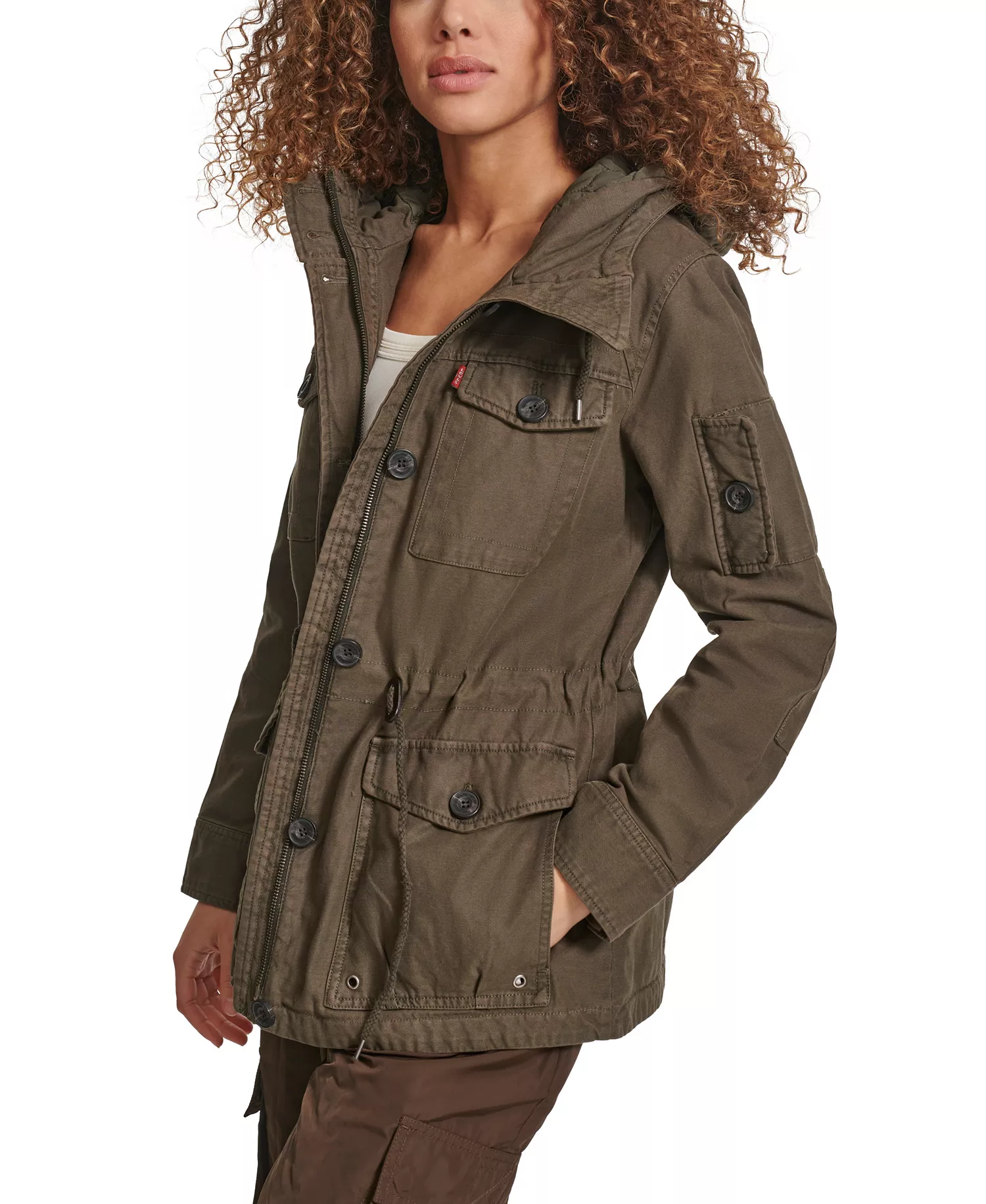 Women's Hooded Military Jacket - Army Green - L