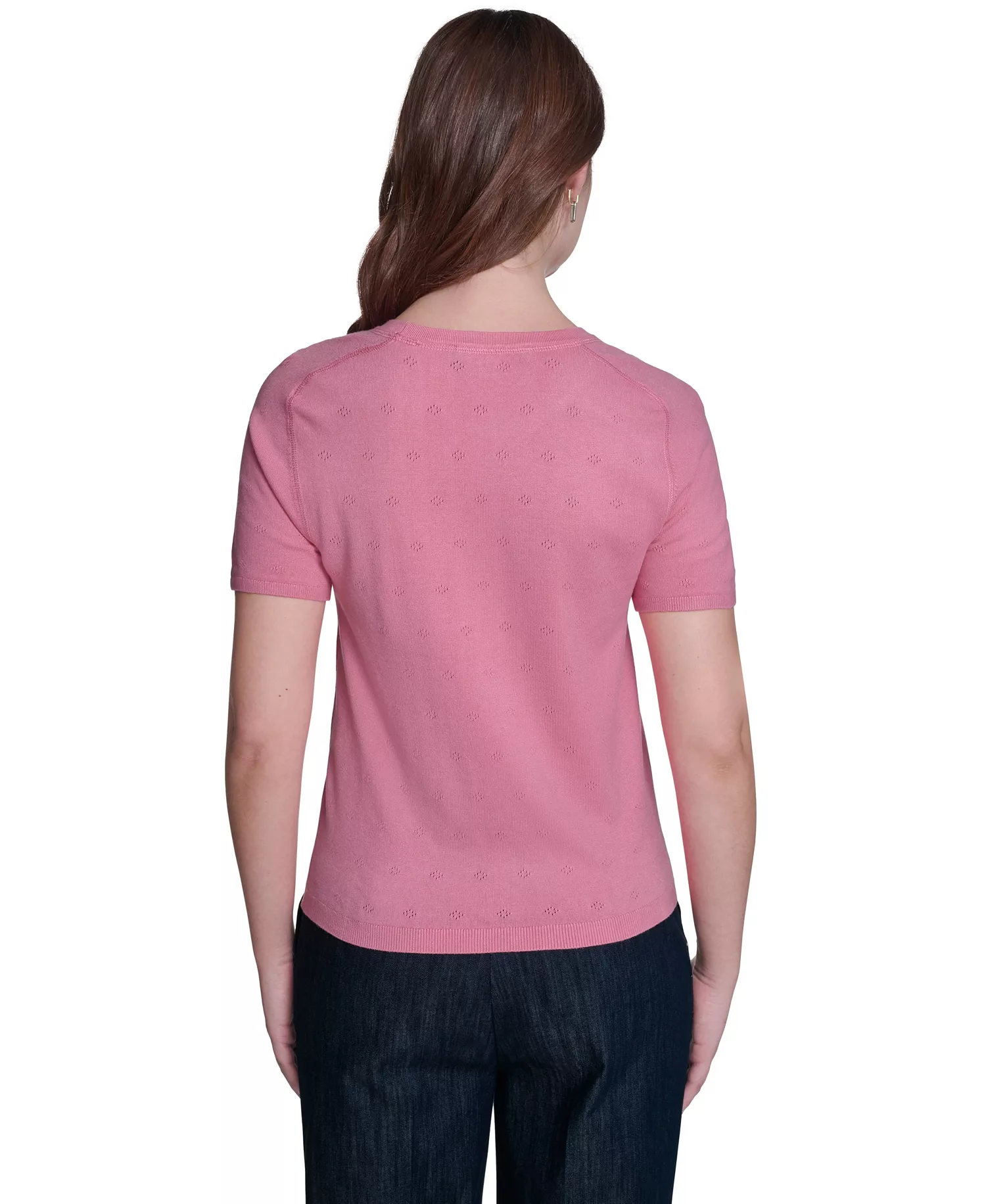 Women's Pointelle Short-Sleeve Sweater - Pink Tulip - L