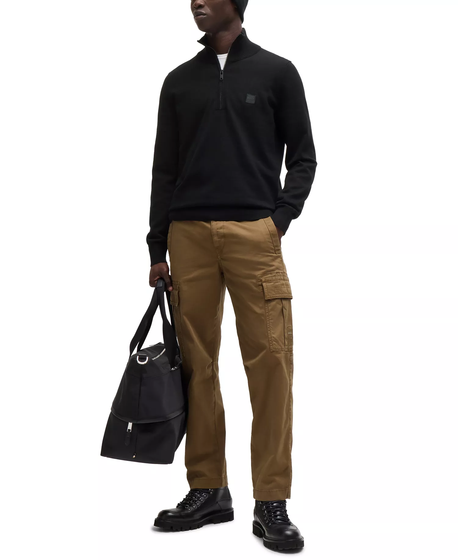 Men's Logo-Patch Zip-Neck Sweater - Black - M