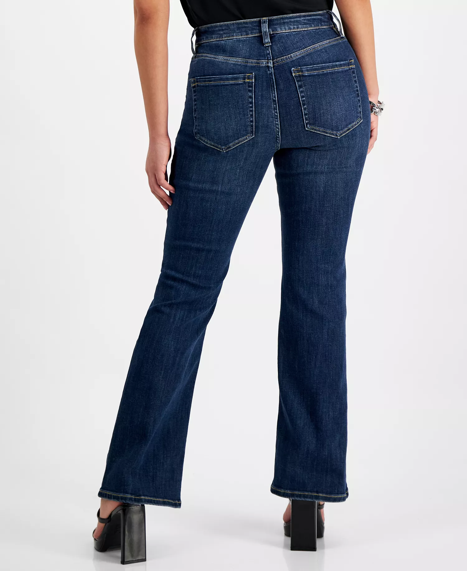 Petite Mid-Rise Flare Denim Jeans, Created for Macy's - Dark Indigo - 0P