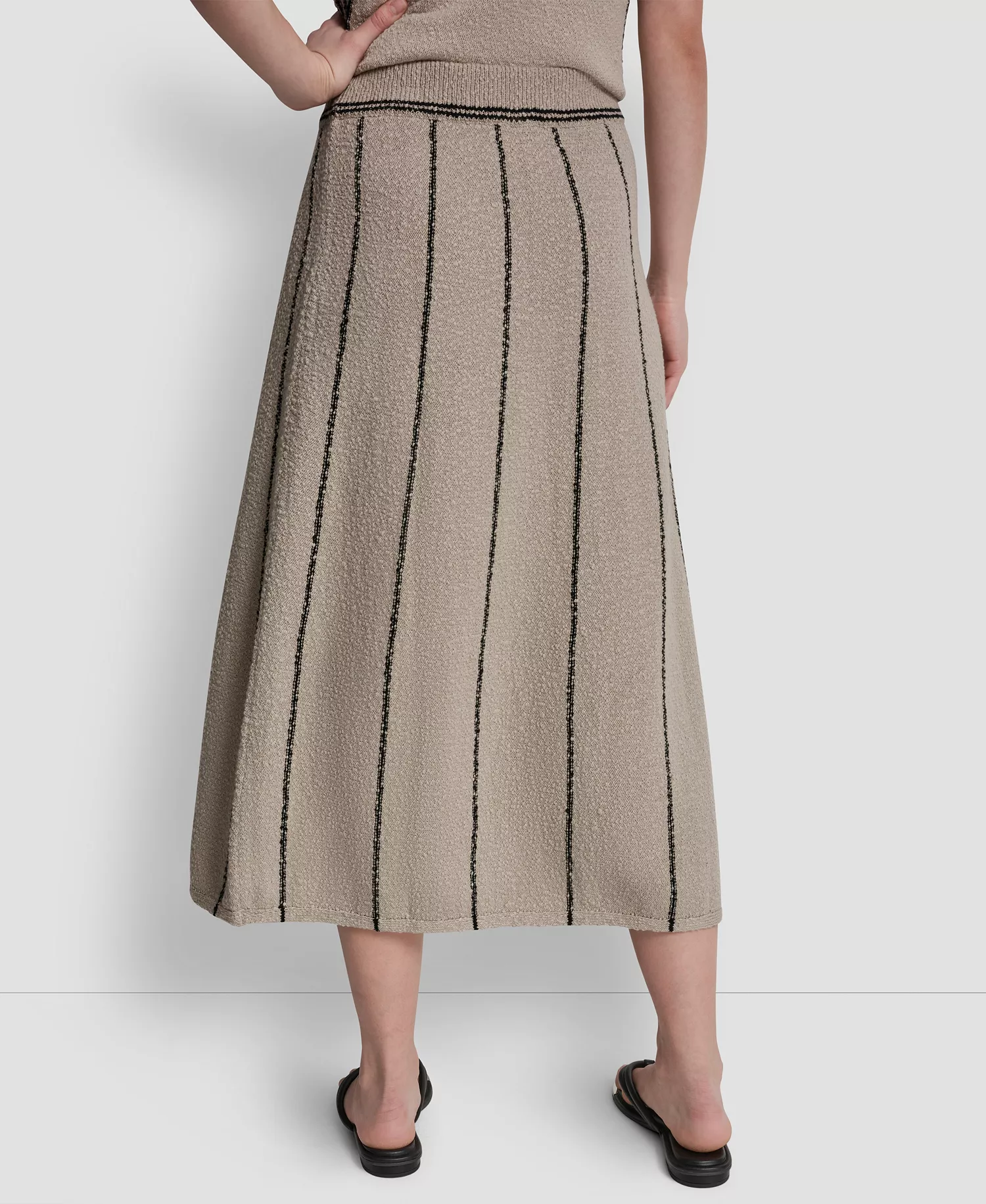 Women's Vertical Striped Detail Maxi Pull-On Skirt - Pebble/black - L