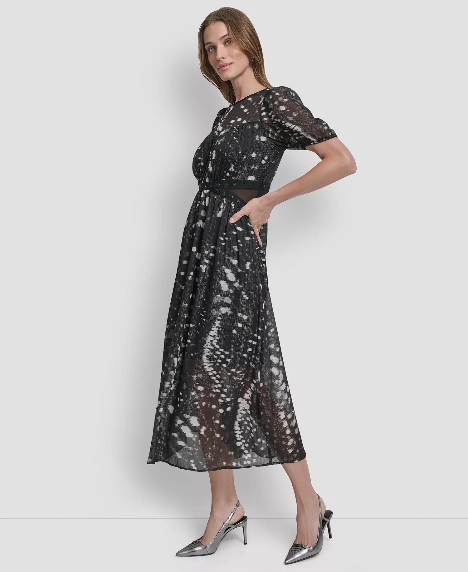 Women's Crinkle Detail Fit and Flare Midi Dress - Reflected Lights - 2