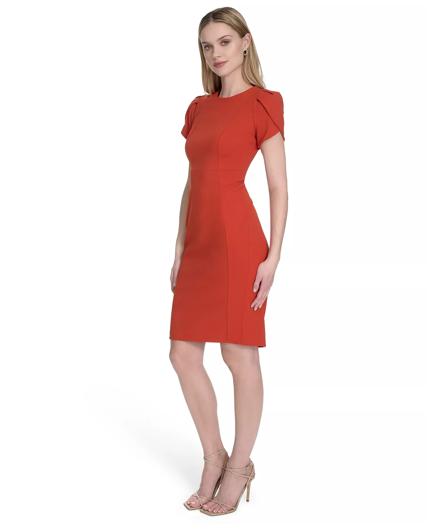 Tulip-Sleeve Sheath Dress - Clay - 10