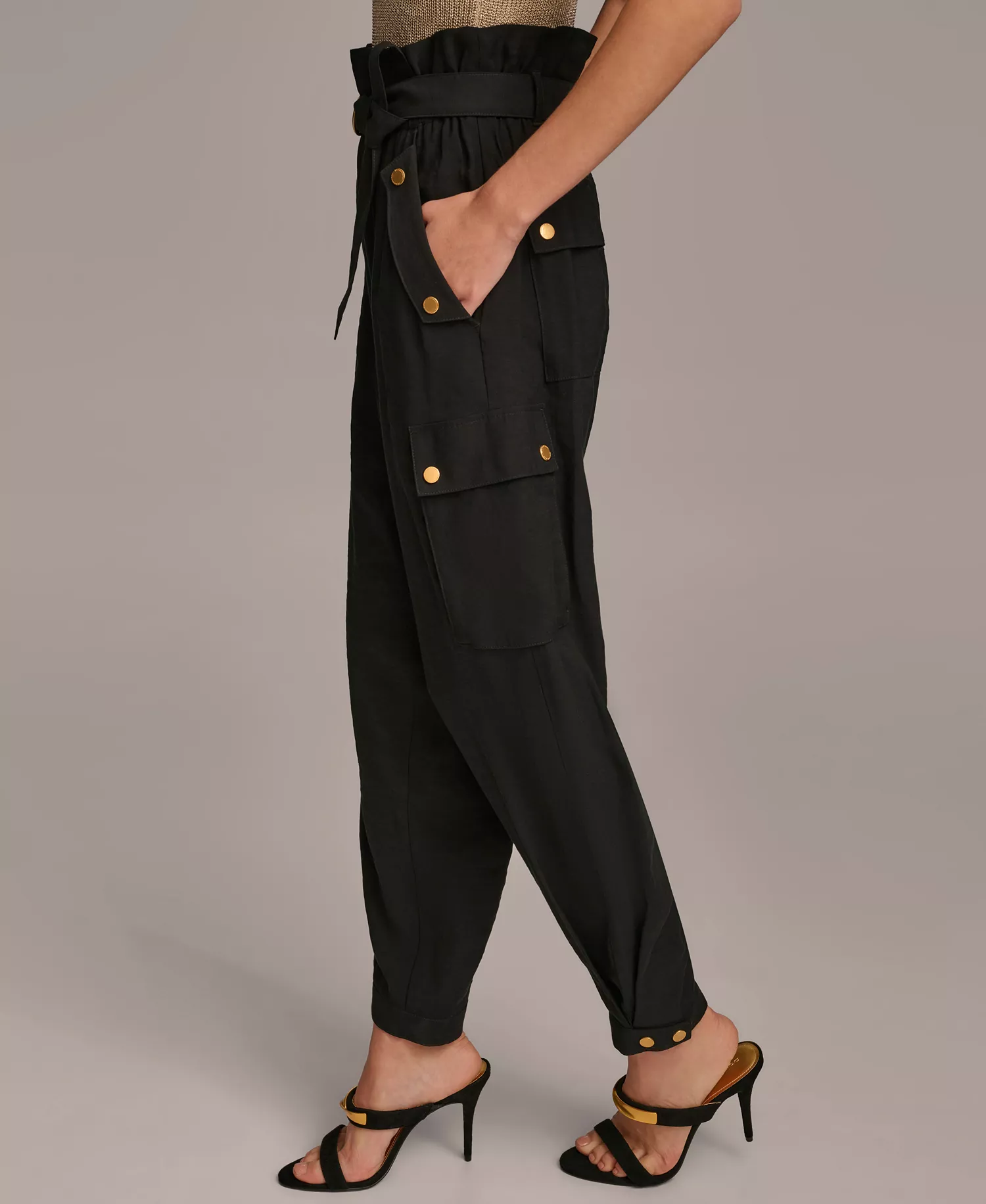 Women's Belted Cargo Pants - Black - 16