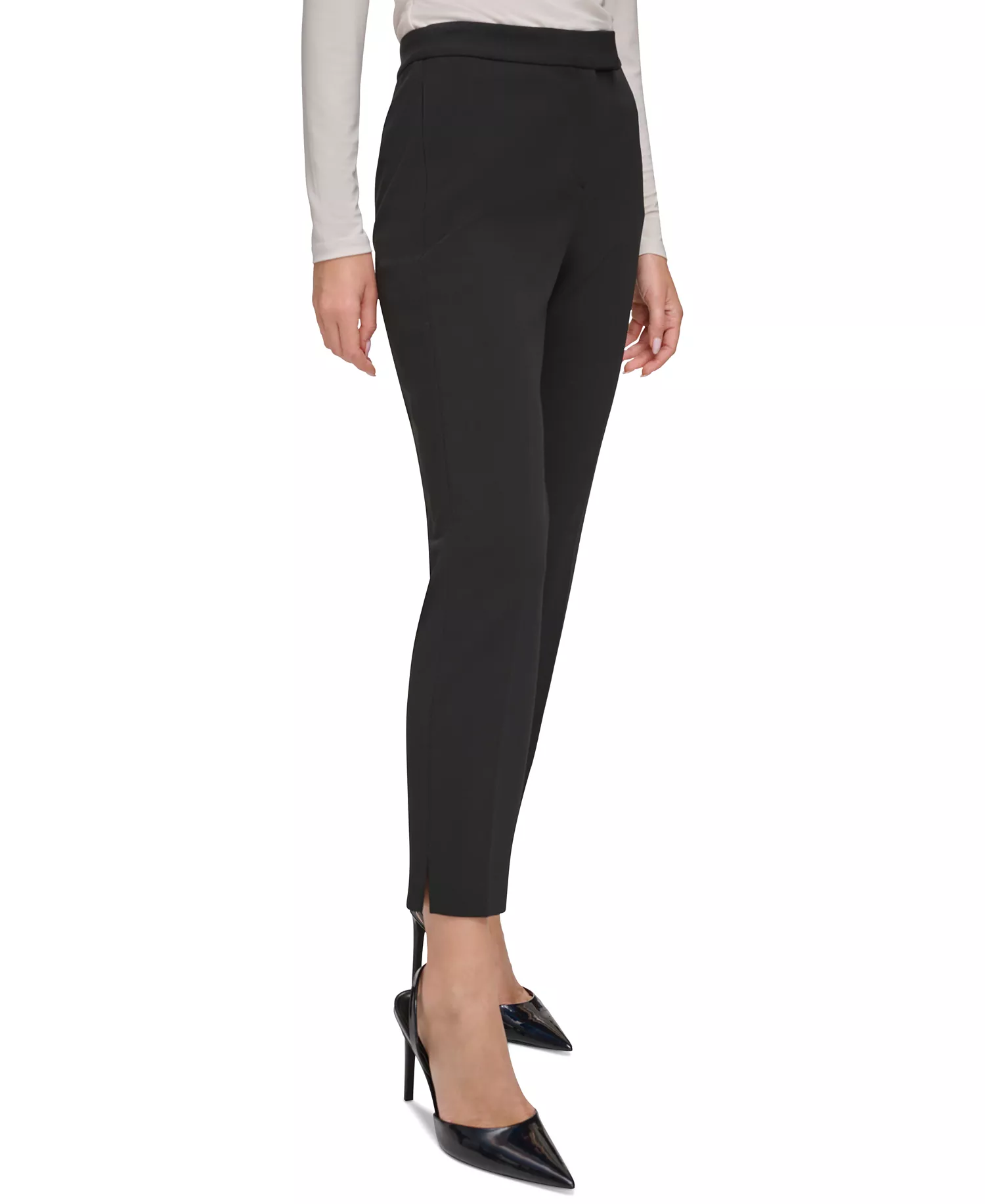 Open Front Jacket & Slim Leg Ankle Pants Suit Separates - Black - 0