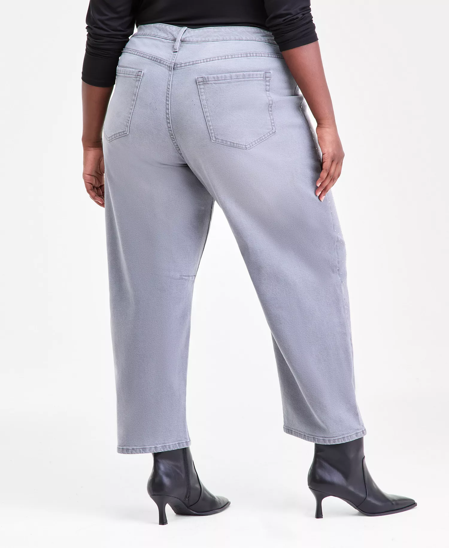 Plus Size High Rise Rhinestone Barrel-Leg Jeans, Macy's Exclusive - Perry Wash - 14W