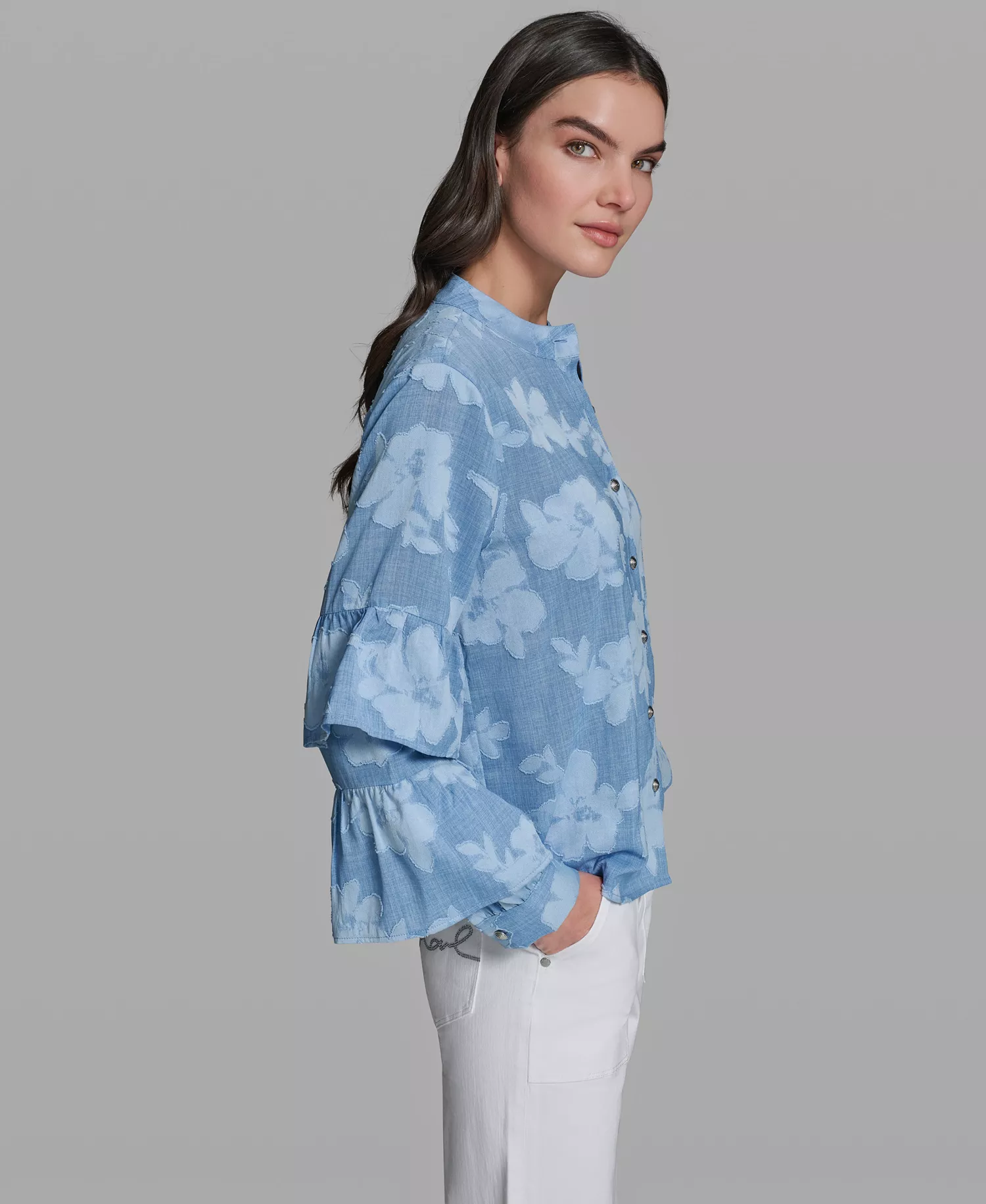 Women's Long-Sleeve Mock Neck Shirt - Medium Wash - L