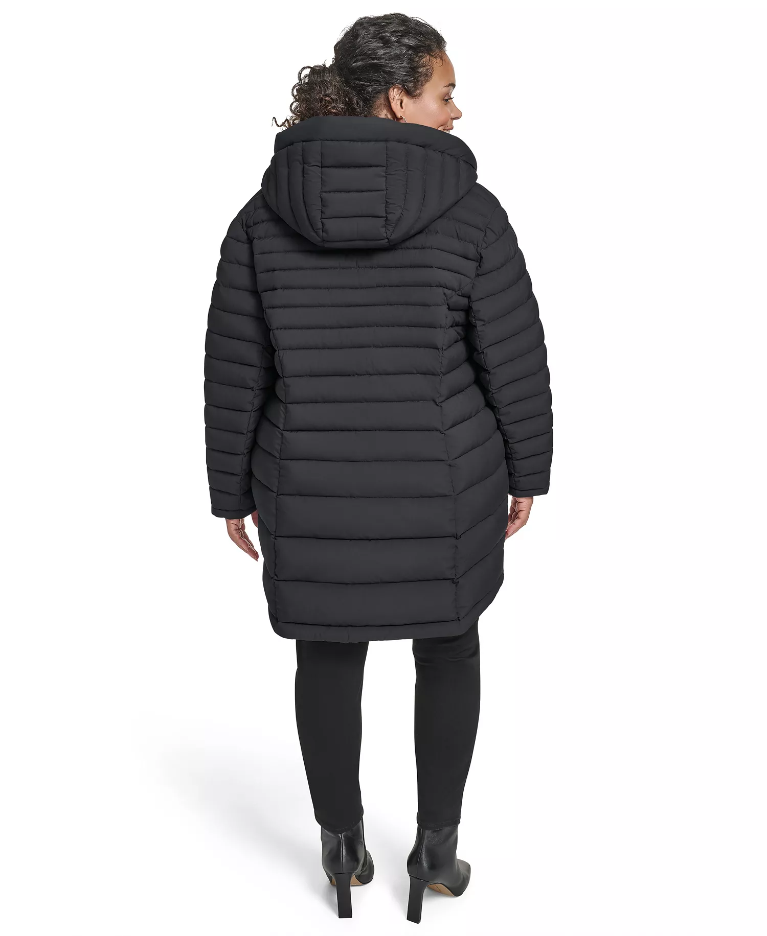 Plus Size Hooded Packable Puffer Coat - Black - 0X