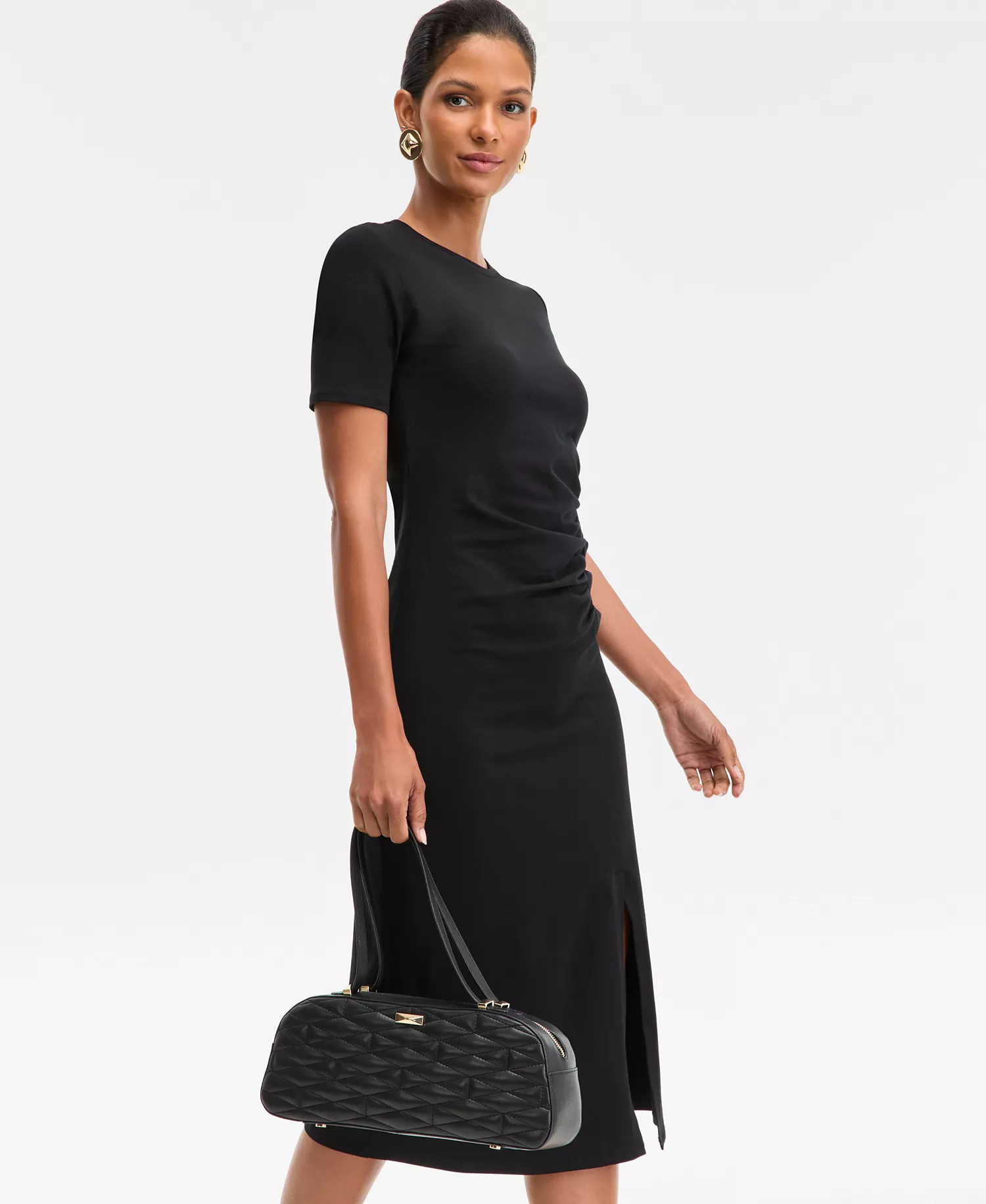 Women's Side-Ruched Dress, Macy's Exclusive  - Deep Black - L