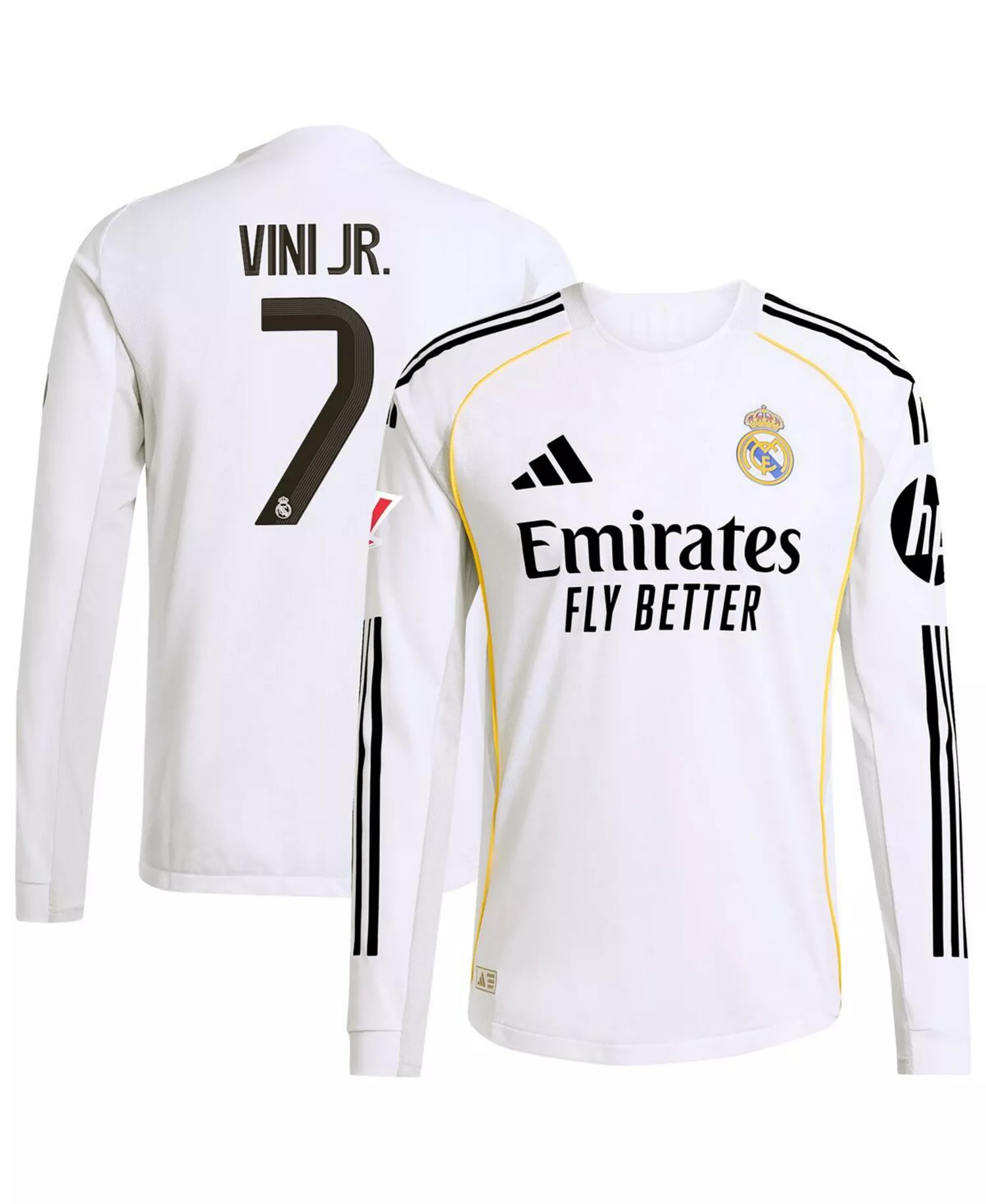 Men's Vini Jr. White Real Madrid 2025/26 Home Authentic Long Sleeve Jersey - White - 2XL
