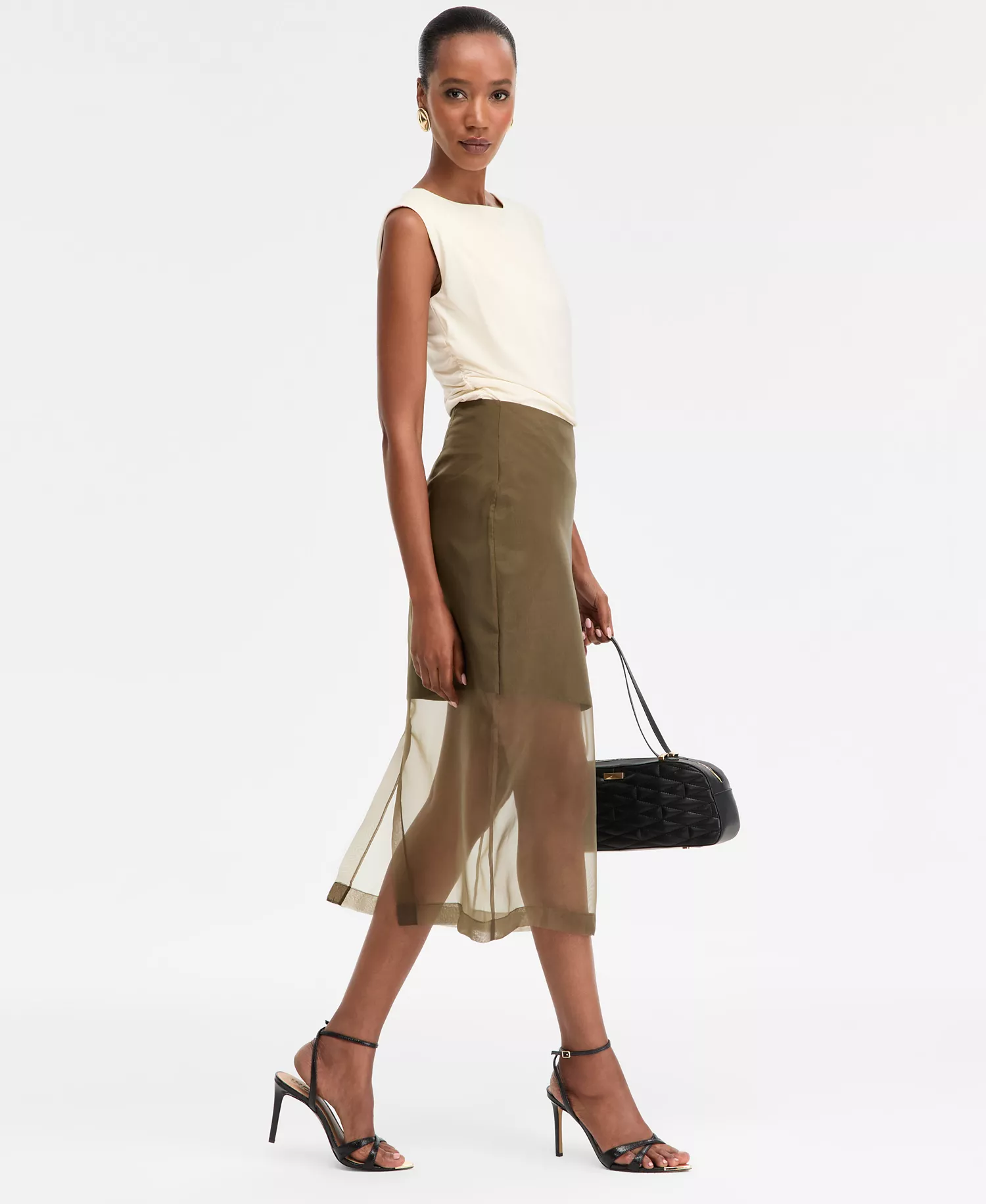 Women's Sheer-Hem Midi Skirt, Macy's Exclusive - Dark Olive - 10