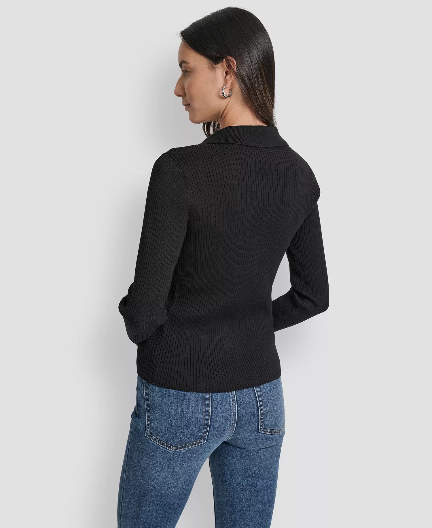 Women's Ribbed Long Sleeve Sweater - Black - L