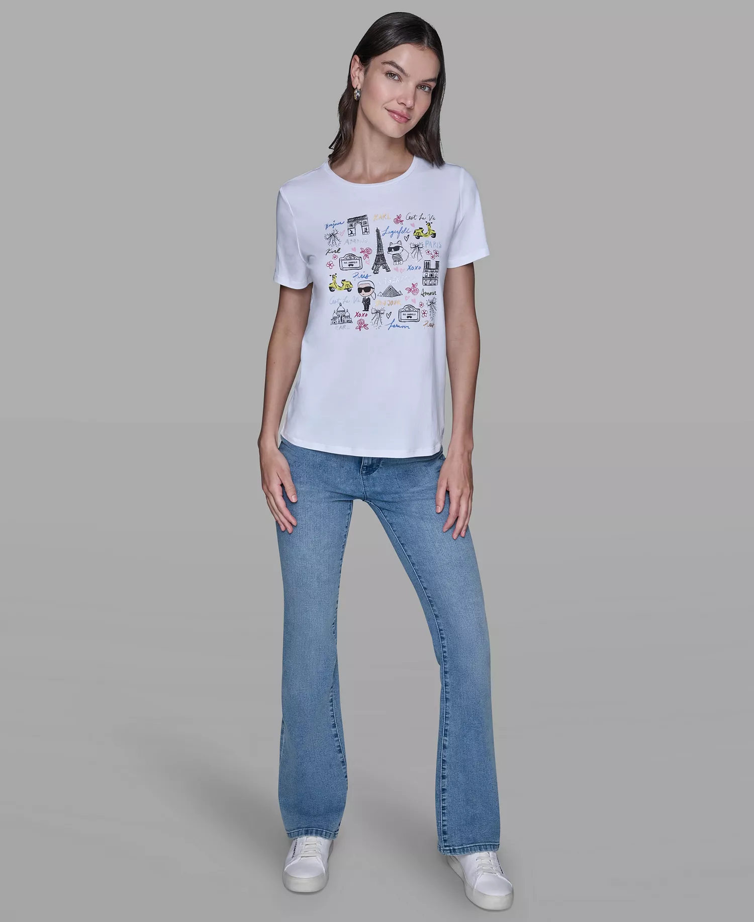 Women's Mixed Motif Printed T-Shirt - White - L
